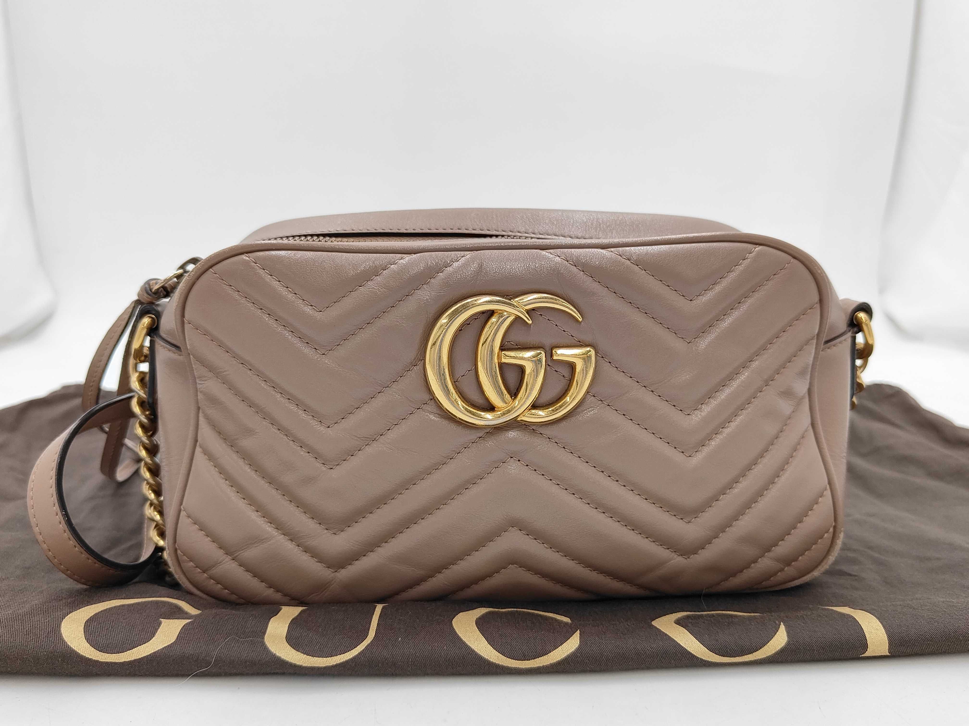 GG Marmont Leather Chain Shoulder Bag, Beige, 447632 (Shoulder Bag)