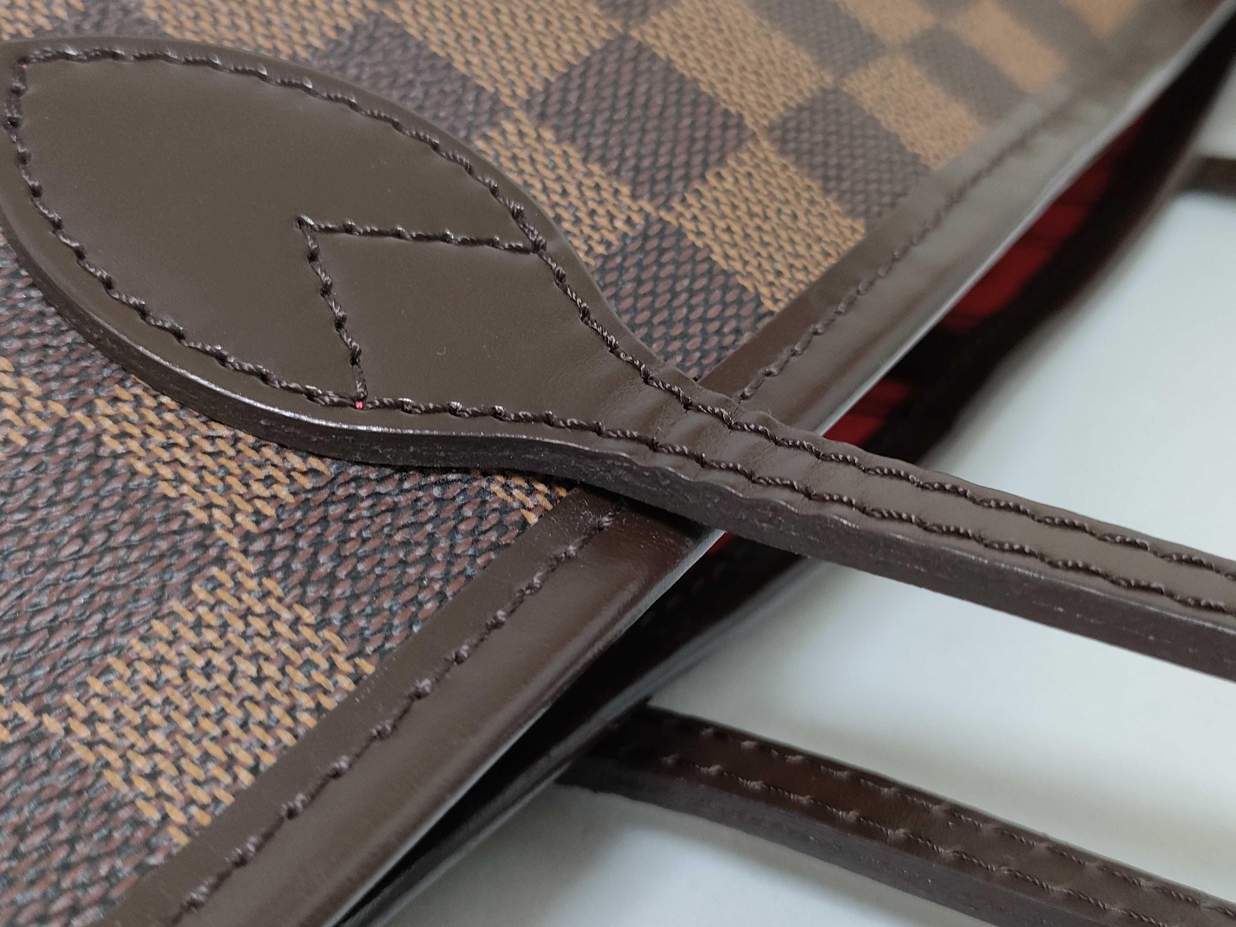 Damier Dark Brown Checkered Neverfull Tote Bag — view 5