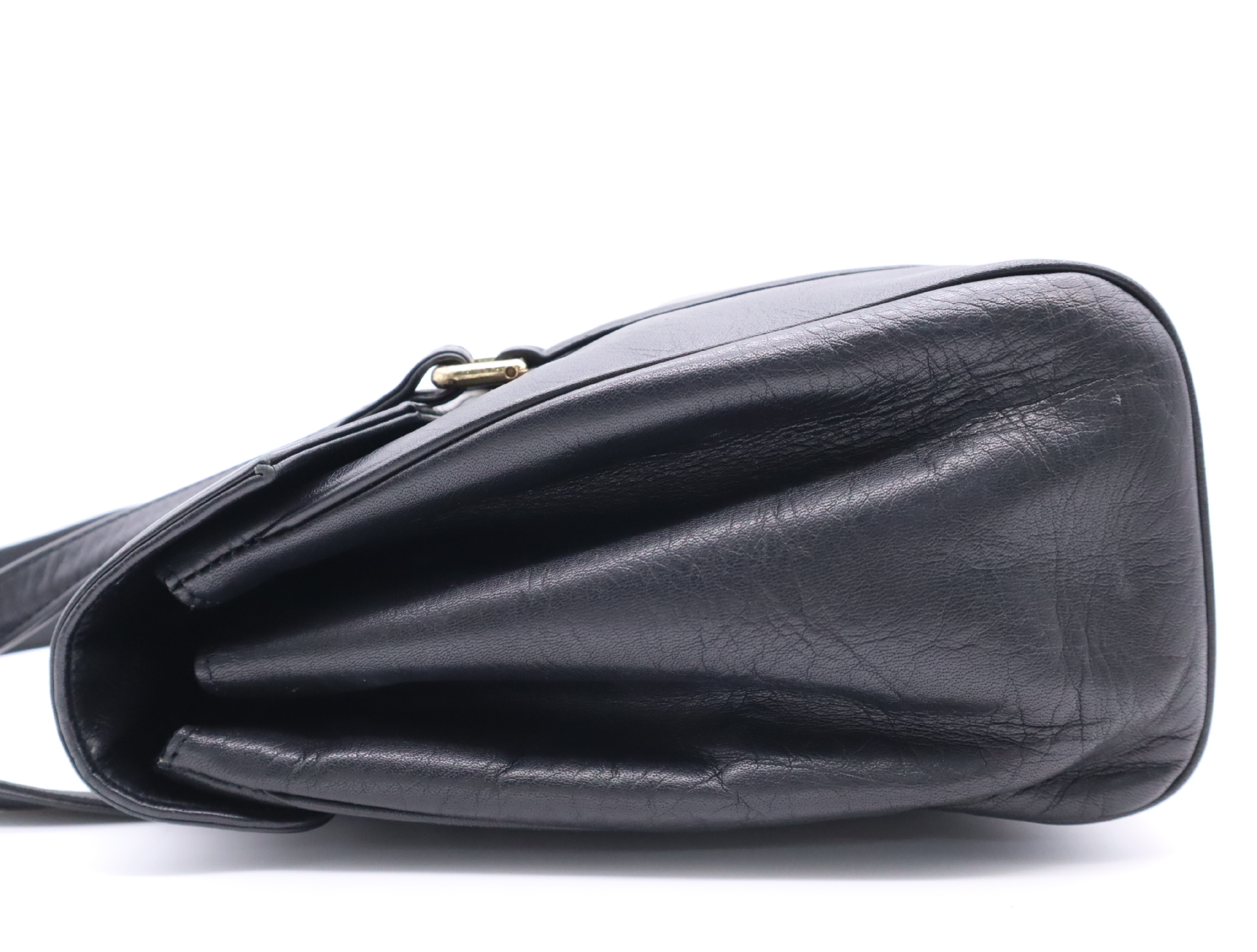 Leather Logo Shoulder Bag, Black with Gold Hardware — view 3
