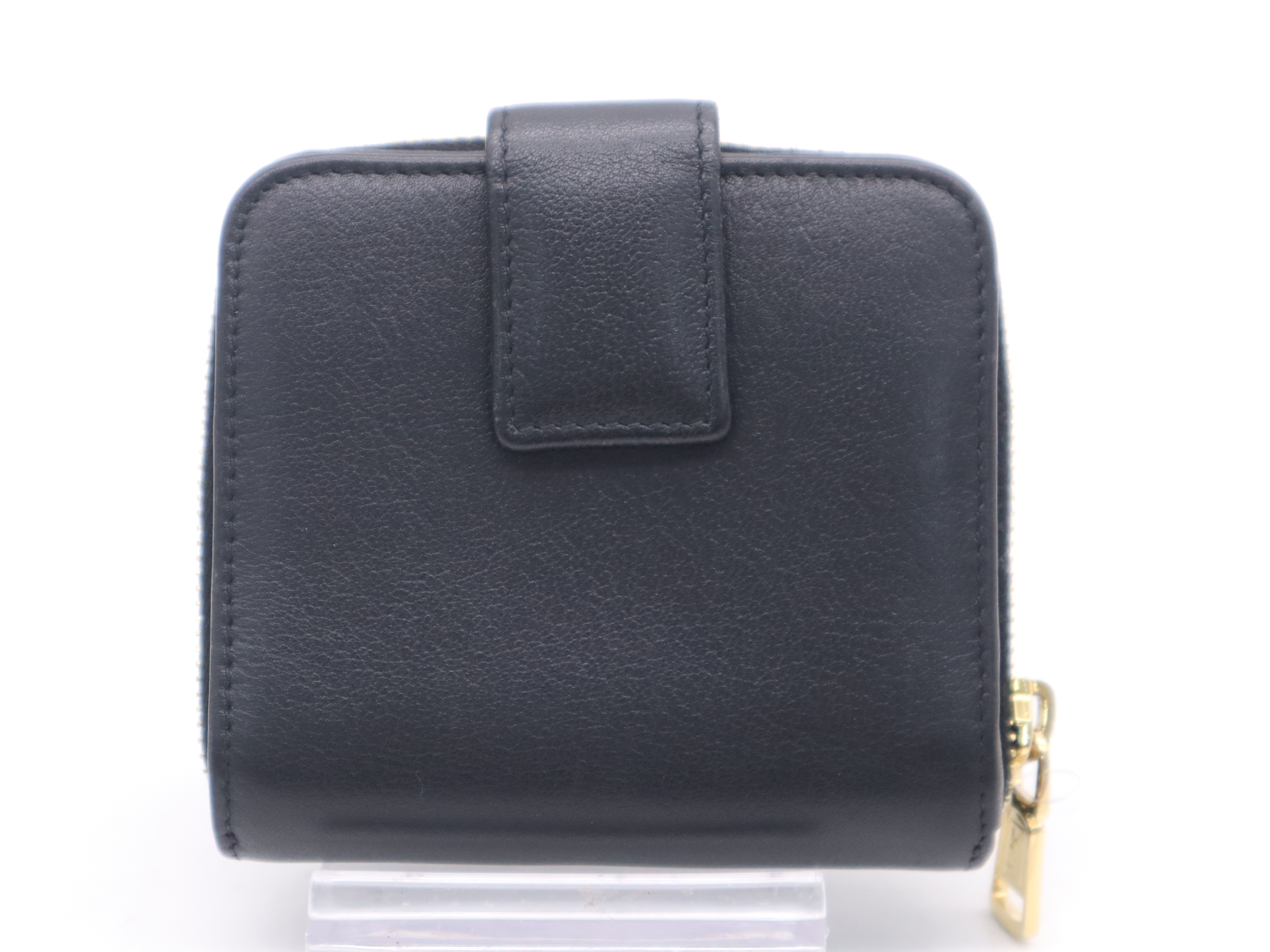 Leather YSL Logo Round Zip Compact Wallet, Black with Gold Hardware, Comes with Box. — view 2