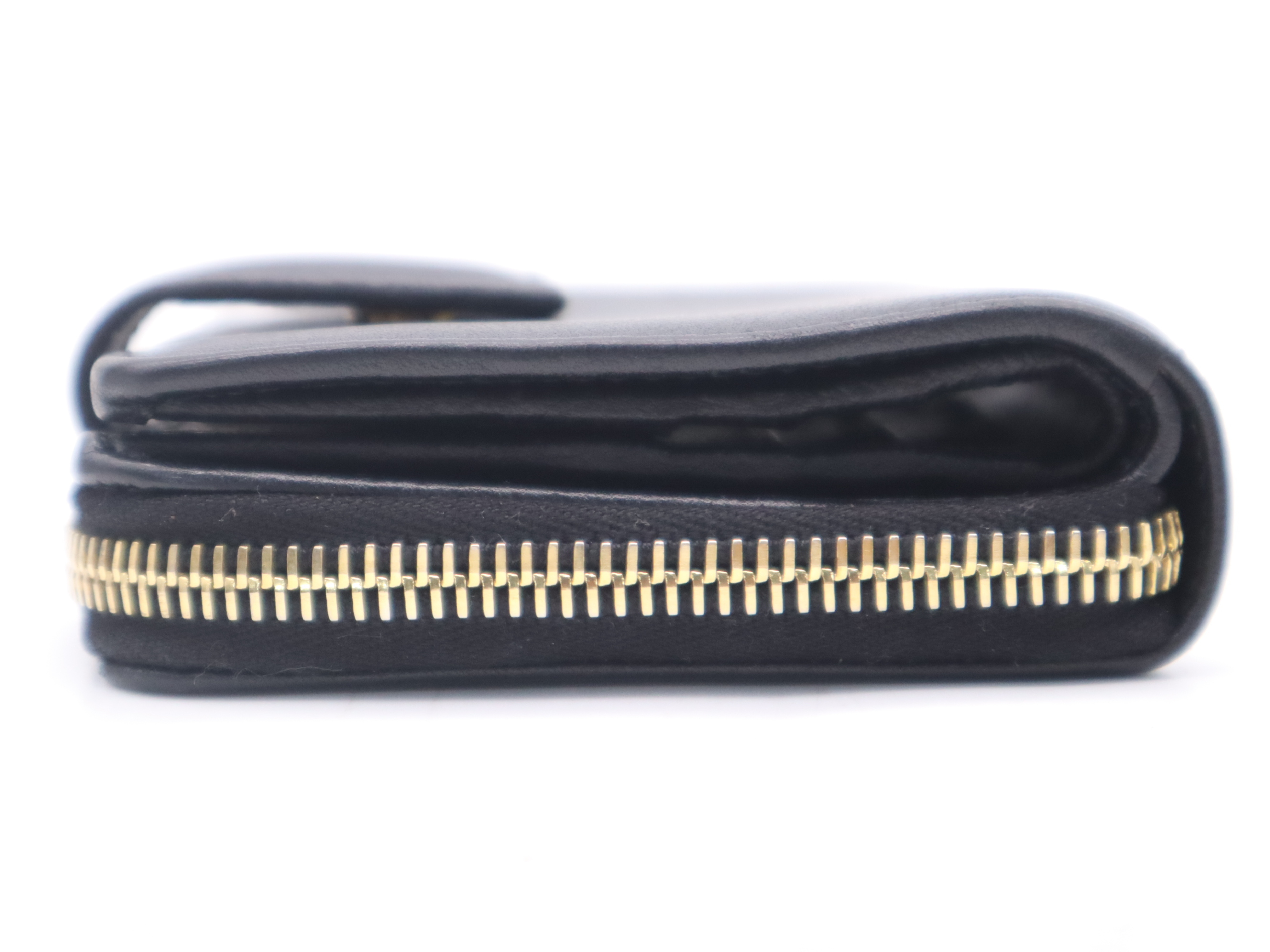 Leather YSL Logo Round Zip Compact Wallet, Black with Gold Hardware, Comes with Box. — view 3
