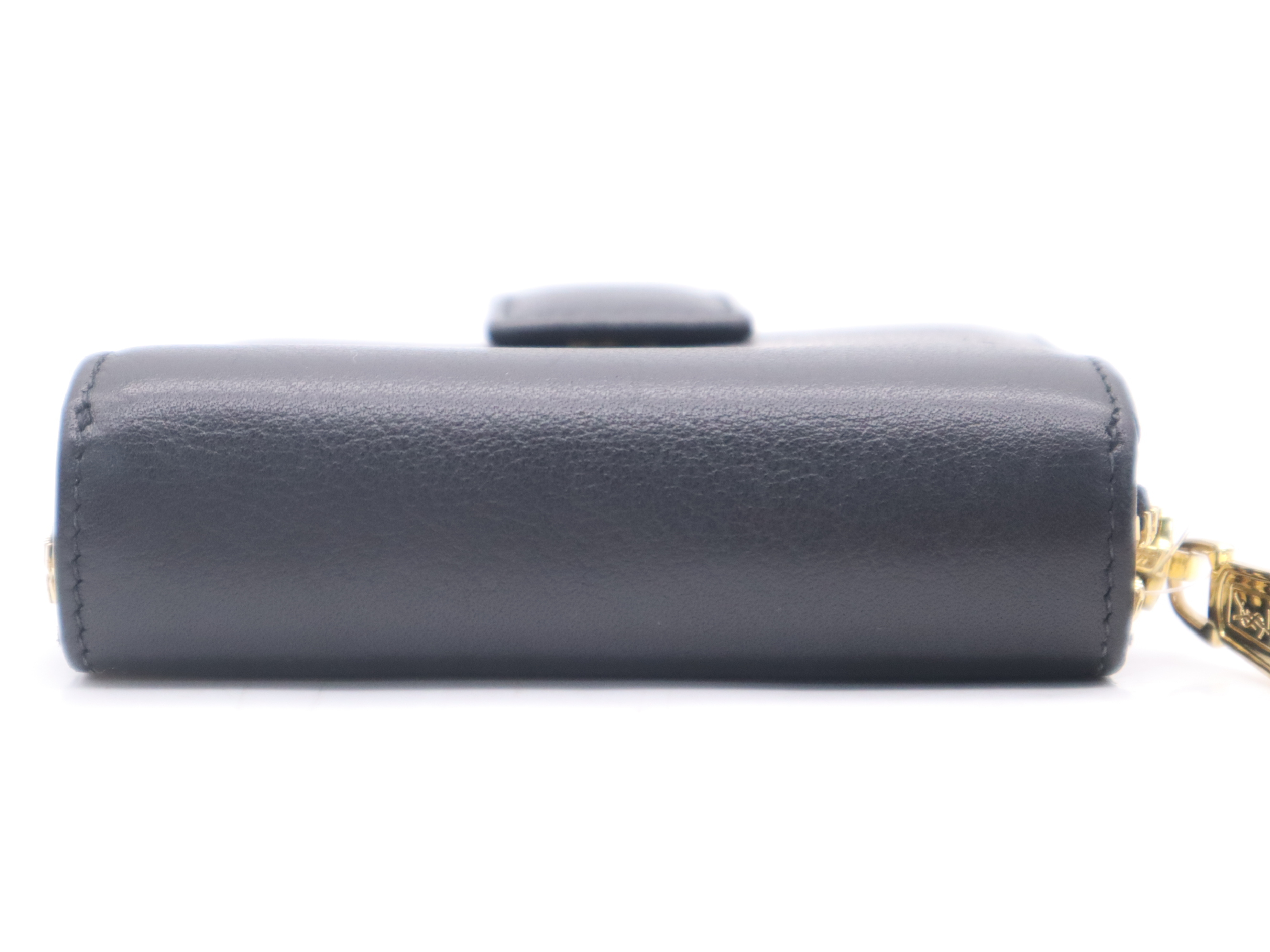Leather YSL Logo Round Zip Compact Wallet, Black with Gold Hardware, Comes with Box. — view 4
