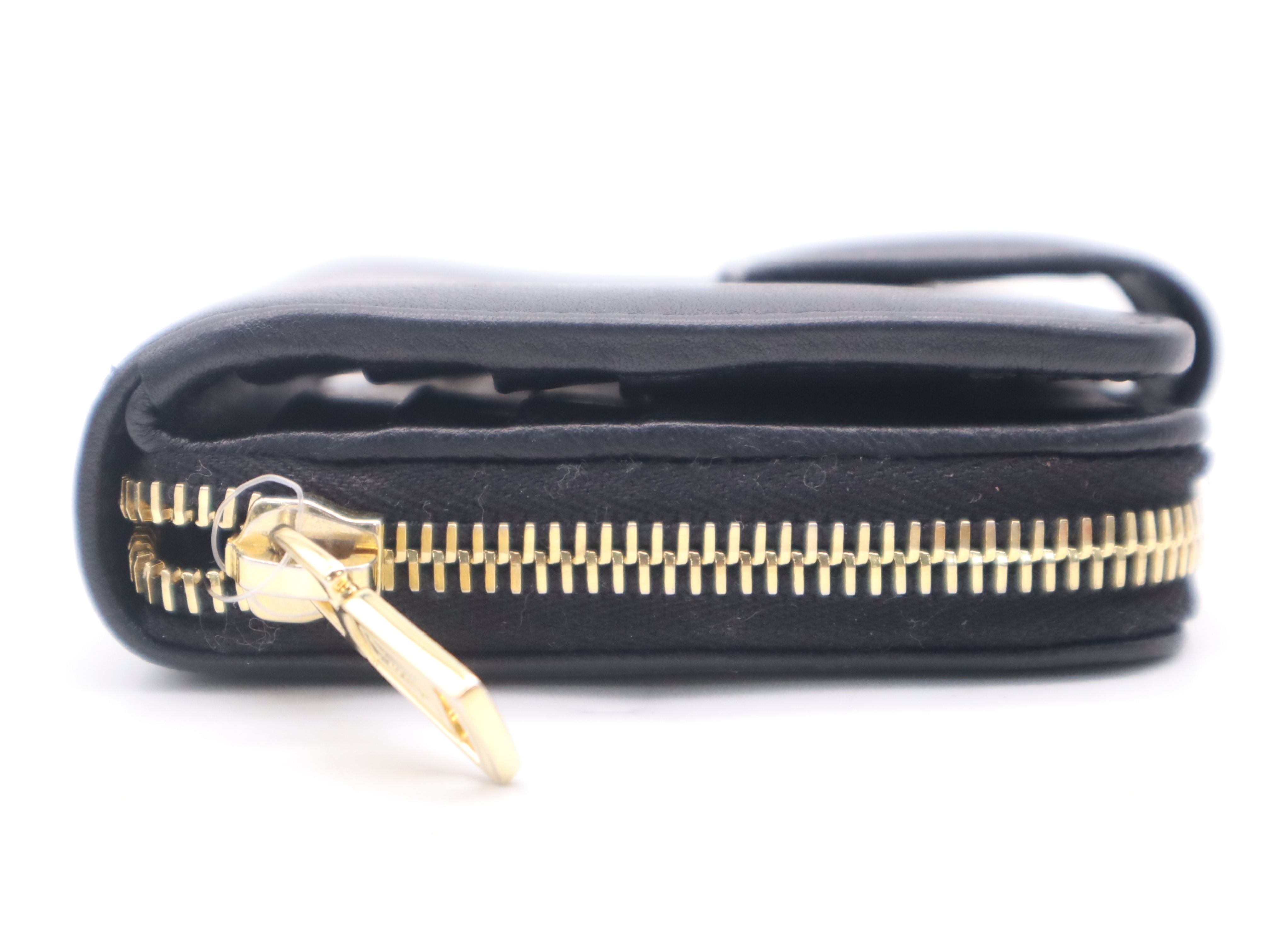 Leather YSL Logo Round Zip Compact Wallet, Black with Gold Hardware, Comes with Box. — view 5