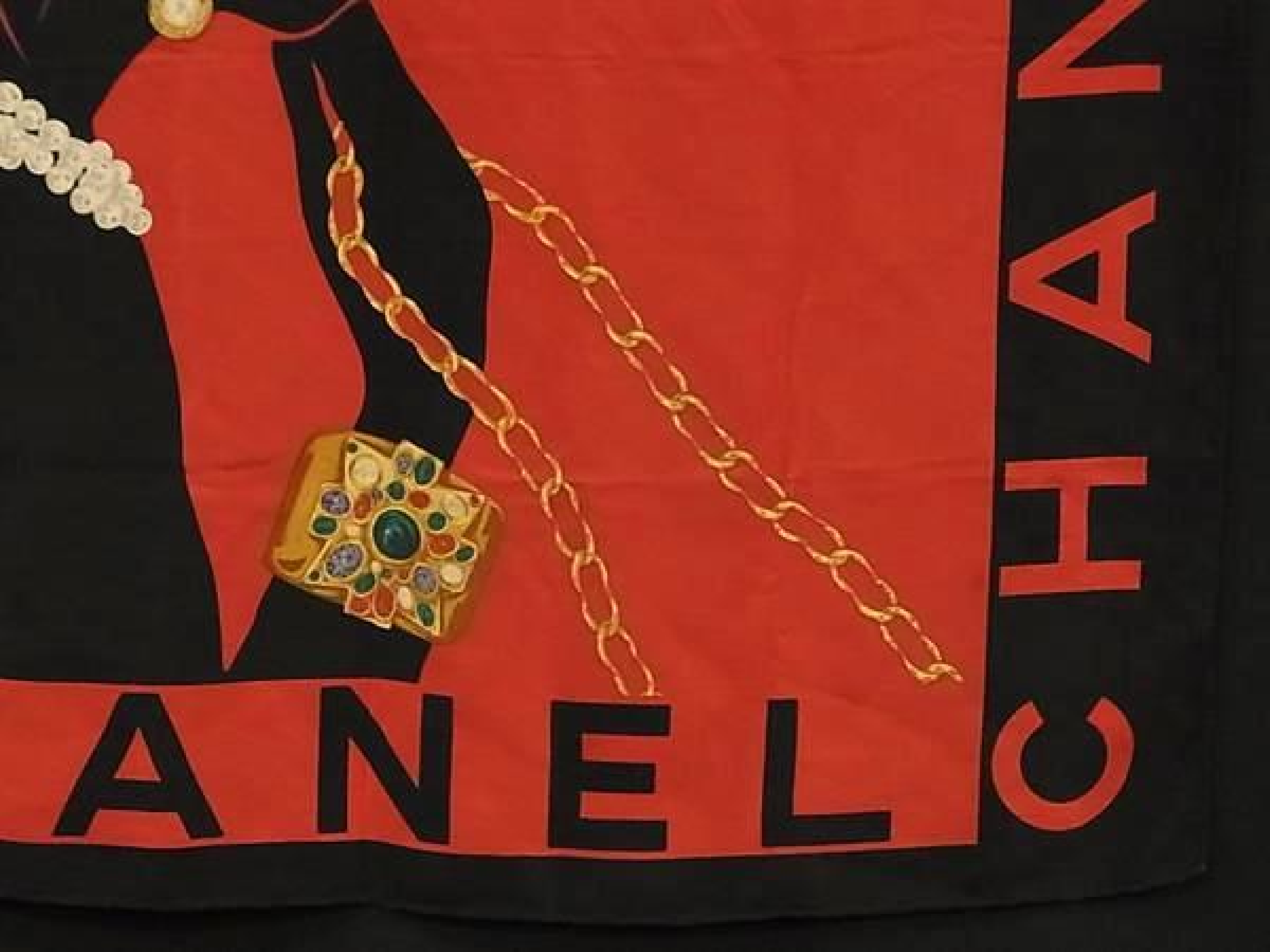 Jewelry Pattern Large Scarf Stole Shawl Women's Black x Red FQ9418 Other Accessories — view 3