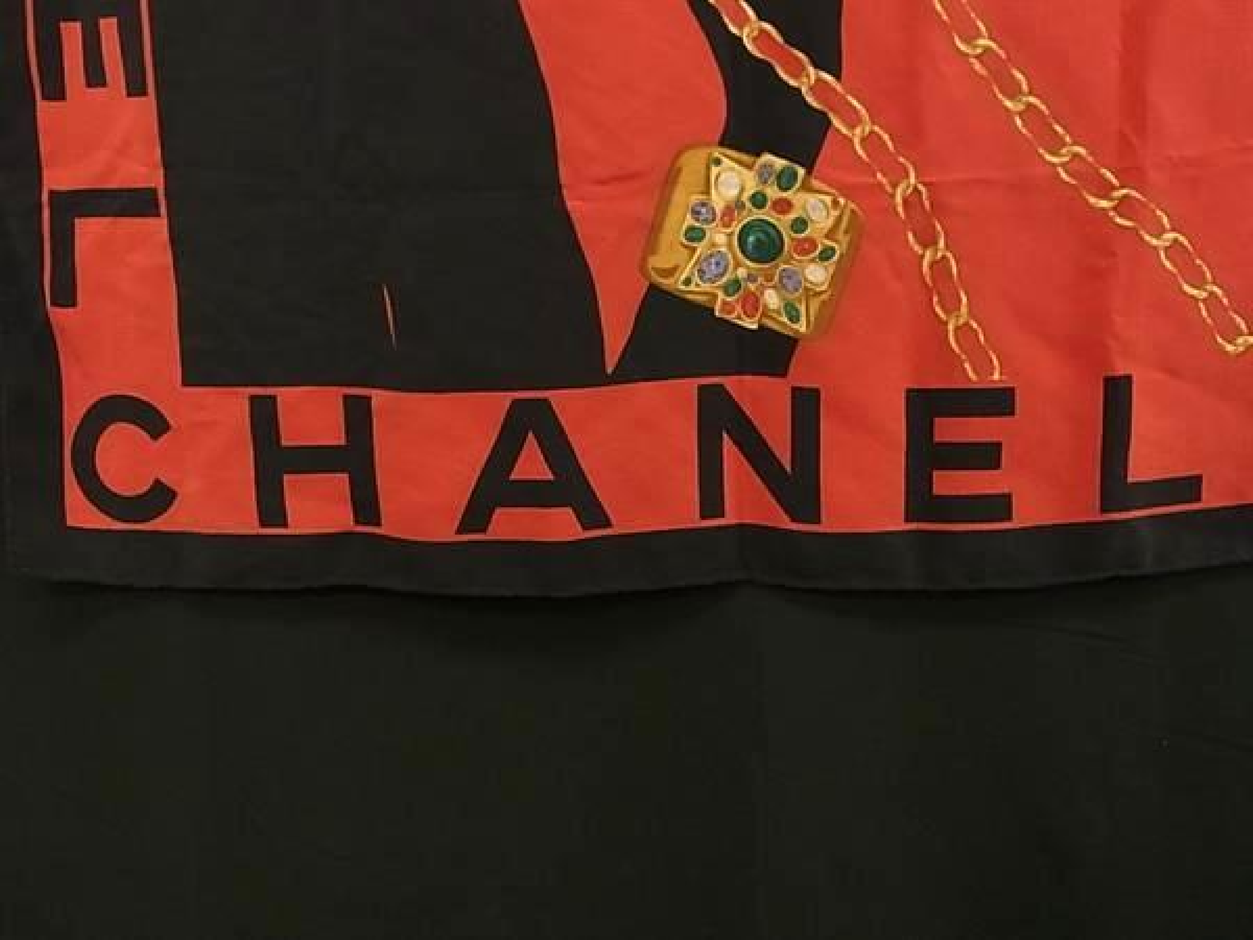 Jewelry Pattern Large Scarf Stole Shawl Women's Black x Red FQ9418 Other Accessories — view 4