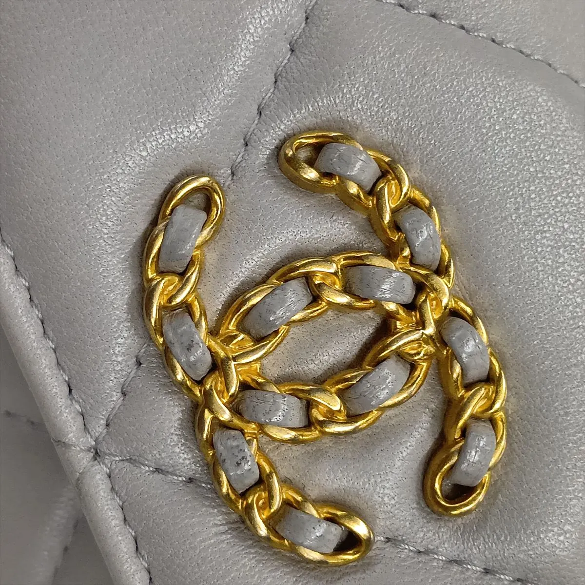 Matelassé Lambskin Chain Shoulder Bag, Gray with Gold and Silver Hardware, Item Number 31419975 (Serial Number in the 31st range) — view 11