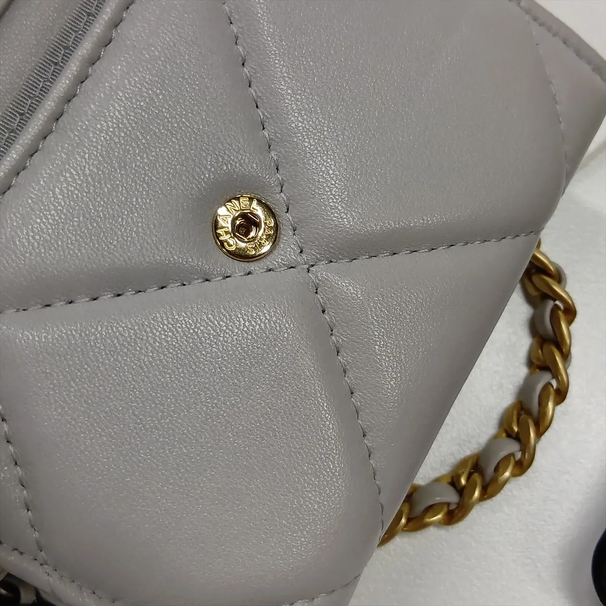 Matelassé Lambskin Chain Shoulder Bag, Gray with Gold and Silver Hardware, Item Number 31419975 (Serial Number in the 31st range) — view 12