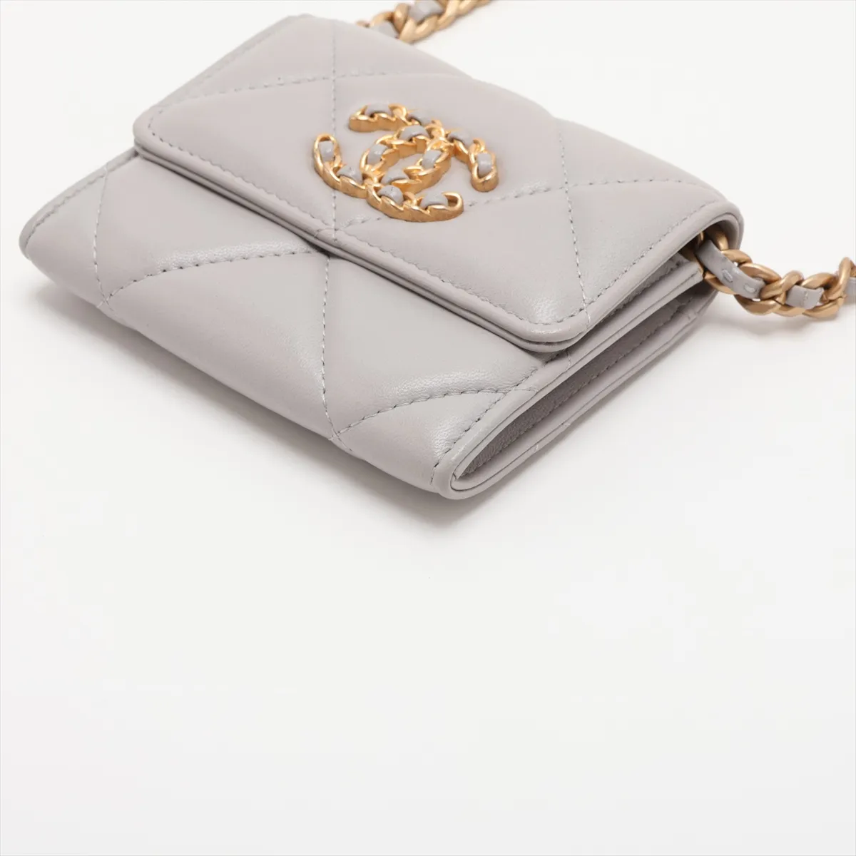 Matelassé Lambskin Chain Shoulder Bag, Gray with Gold and Silver Hardware, Item Number 31419975 (Serial Number in the 31st range) — view 3