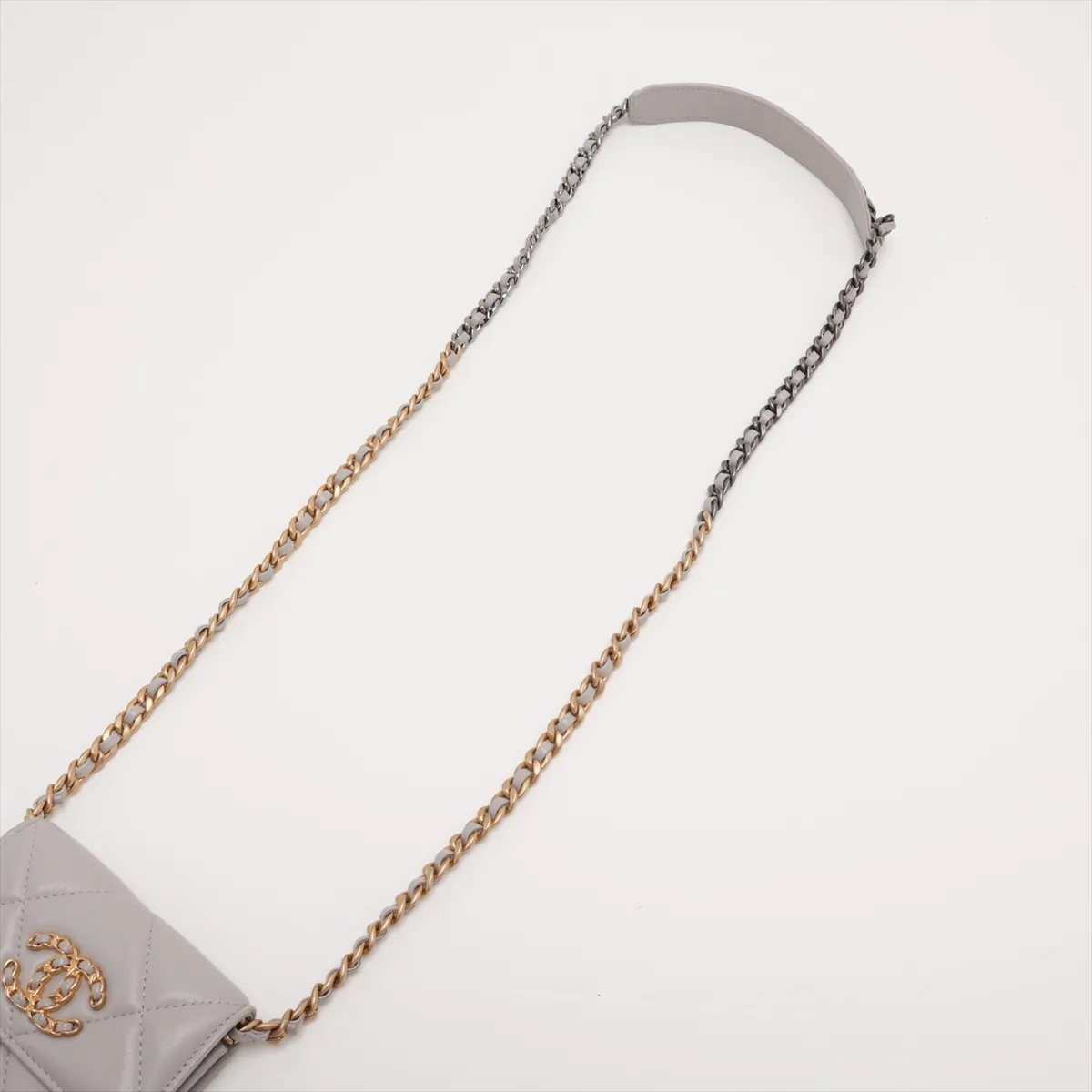 Matelassé Lambskin Chain Shoulder Bag, Gray with Gold and Silver Hardware, Item Number 31419975 (Serial Number in the 31st range) — view 5