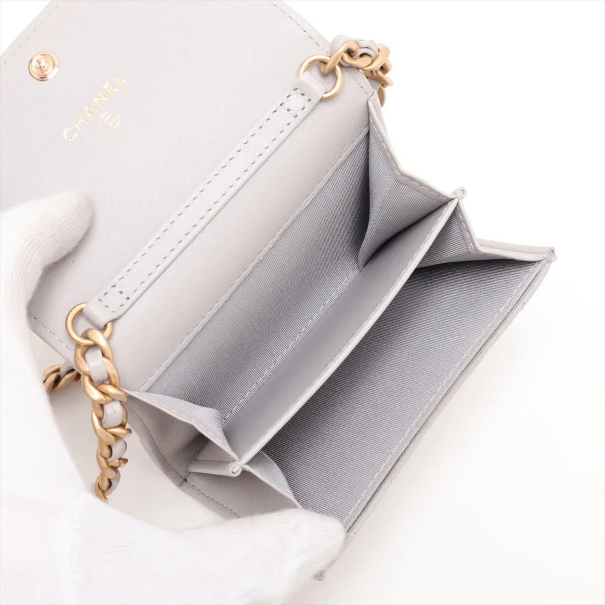 Matelassé Lambskin Chain Shoulder Bag, Gray with Gold and Silver Hardware, Item Number 31419975 (Serial Number in the 31st range) — view 6