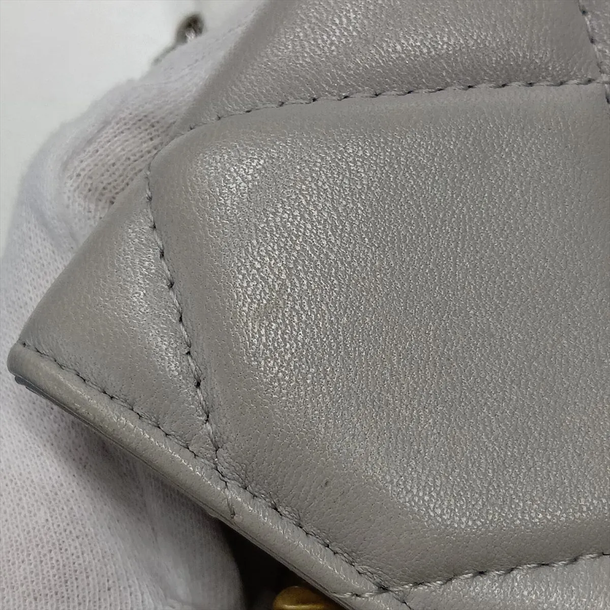 Matelassé Lambskin Chain Shoulder Bag, Gray with Gold and Silver Hardware, Item Number 31419975 (Serial Number in the 31st range) — view 10