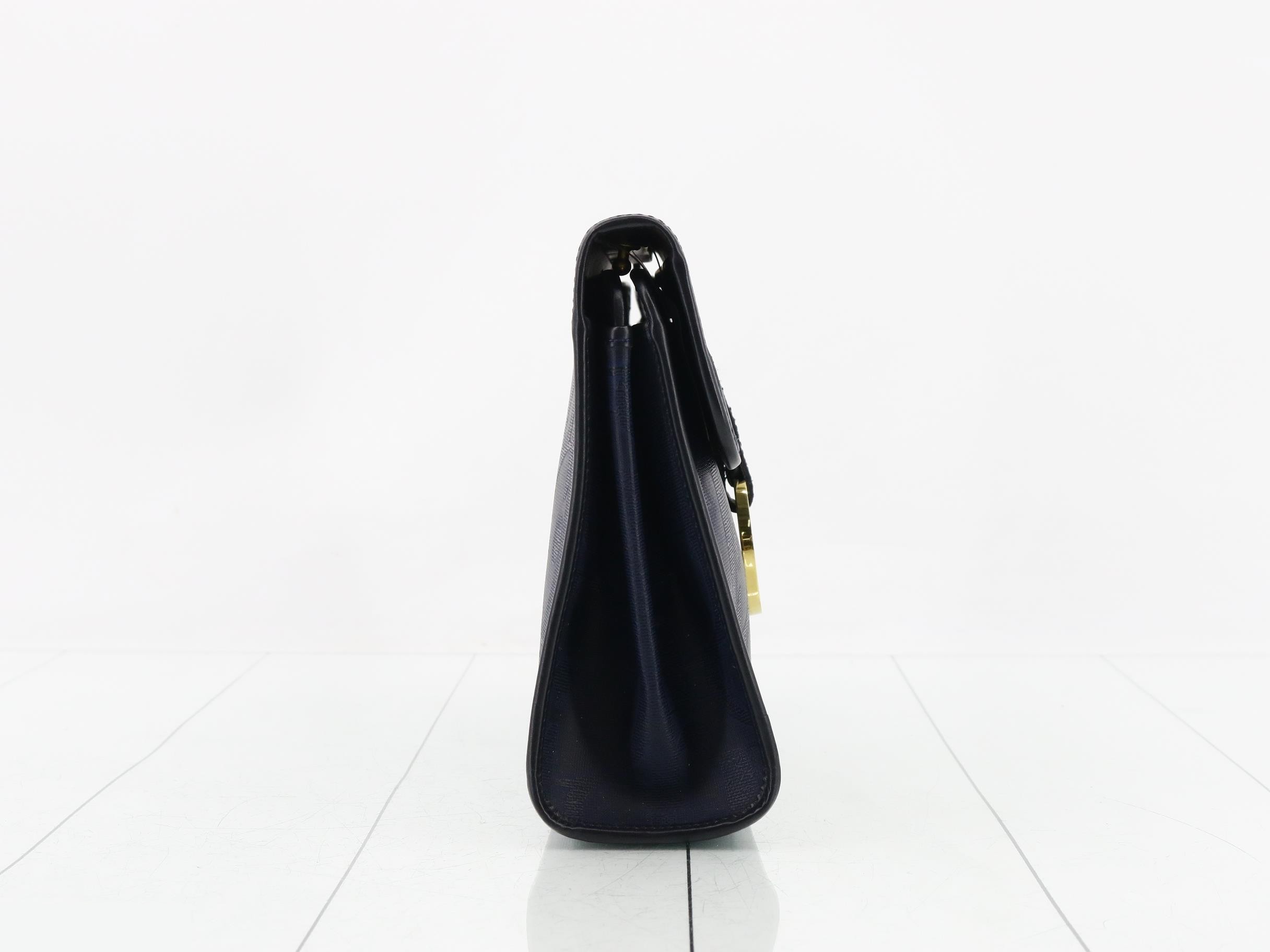 Trotter 2-Way Crossbody Bag with Strap, PVC/Leather, Navy, GP Hardware — view 4