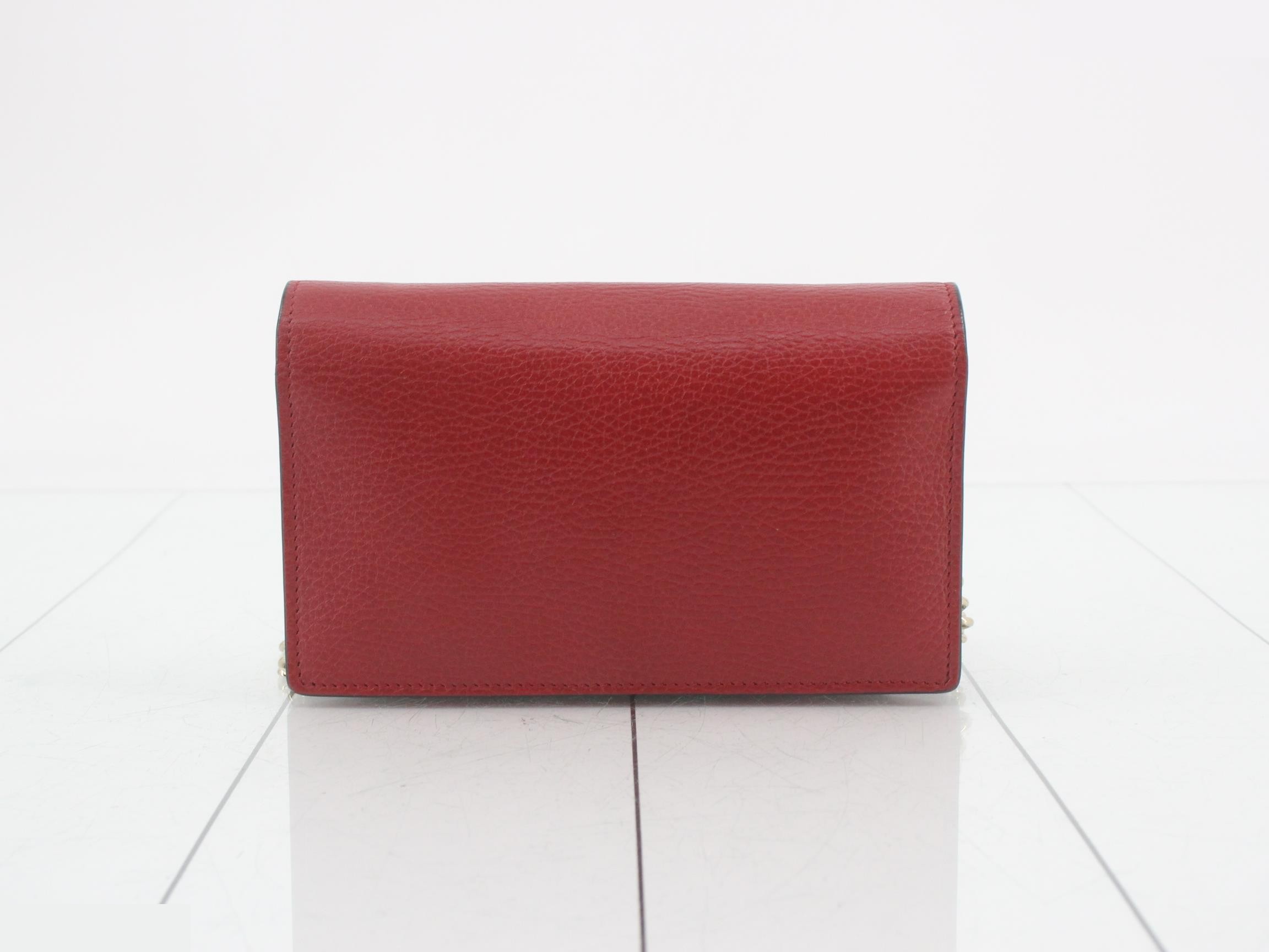 Interlocking G Leather Chain Wallet, Red — view 2