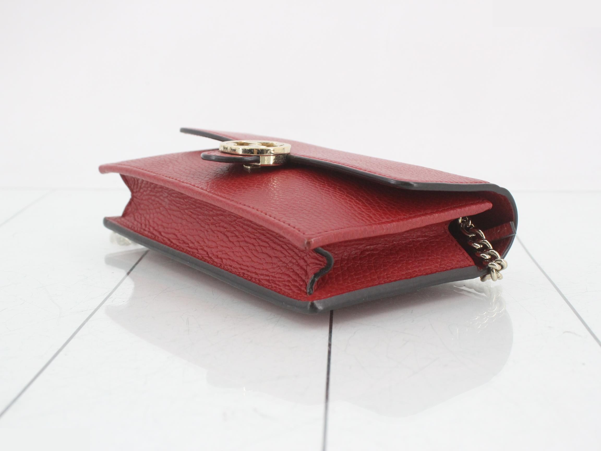 Interlocking G Leather Chain Wallet, Red — view 6