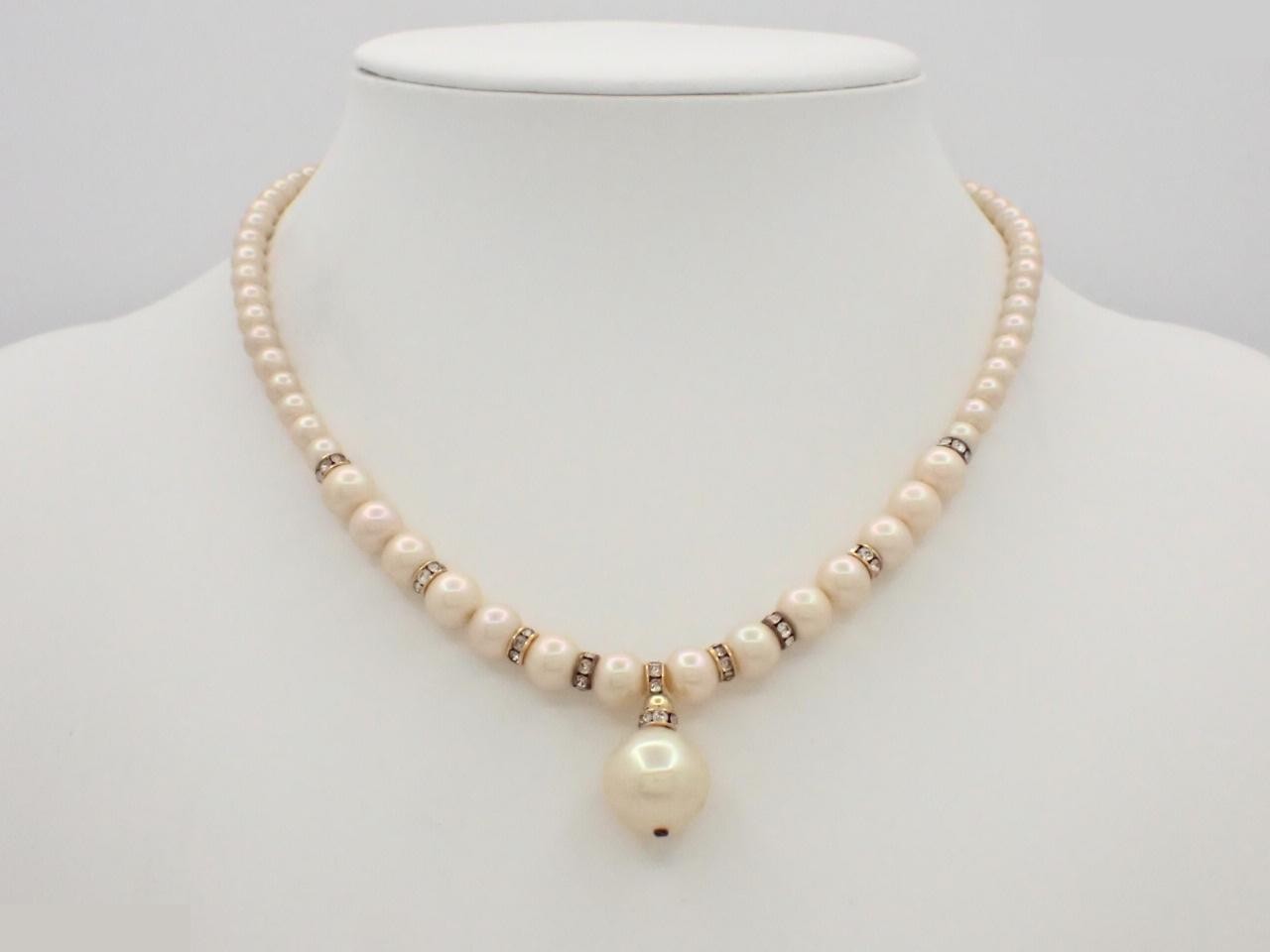 Other line: Precious metal necklace, faux pearl, neck circumference approximately 42 cm — view 3