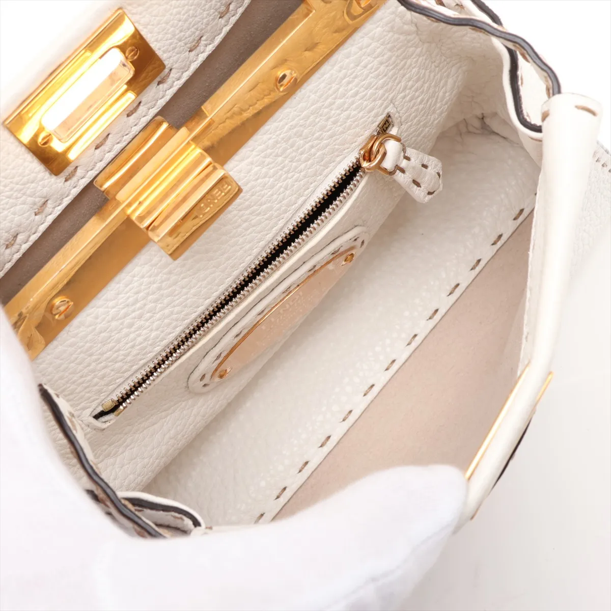 Mini Peekaboo Selleria Leather 2-Way Handbag, White 8BN244 — view 8