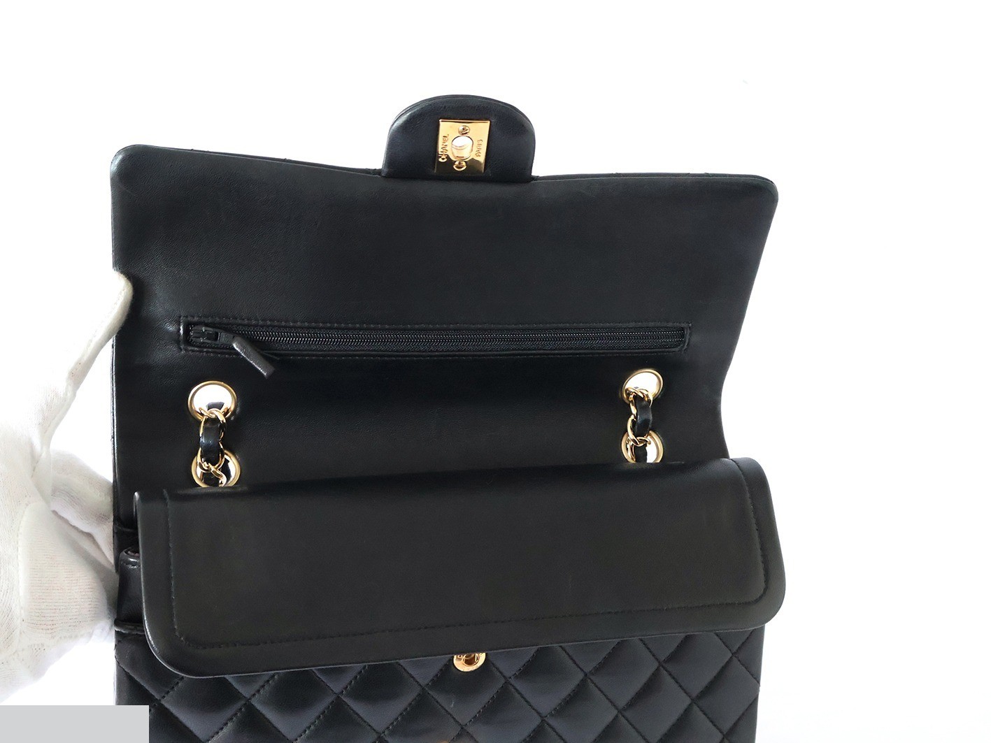 Matelassé 25 Lambskin Double Flap Double Chain Shoulder Bag, Black — view 10