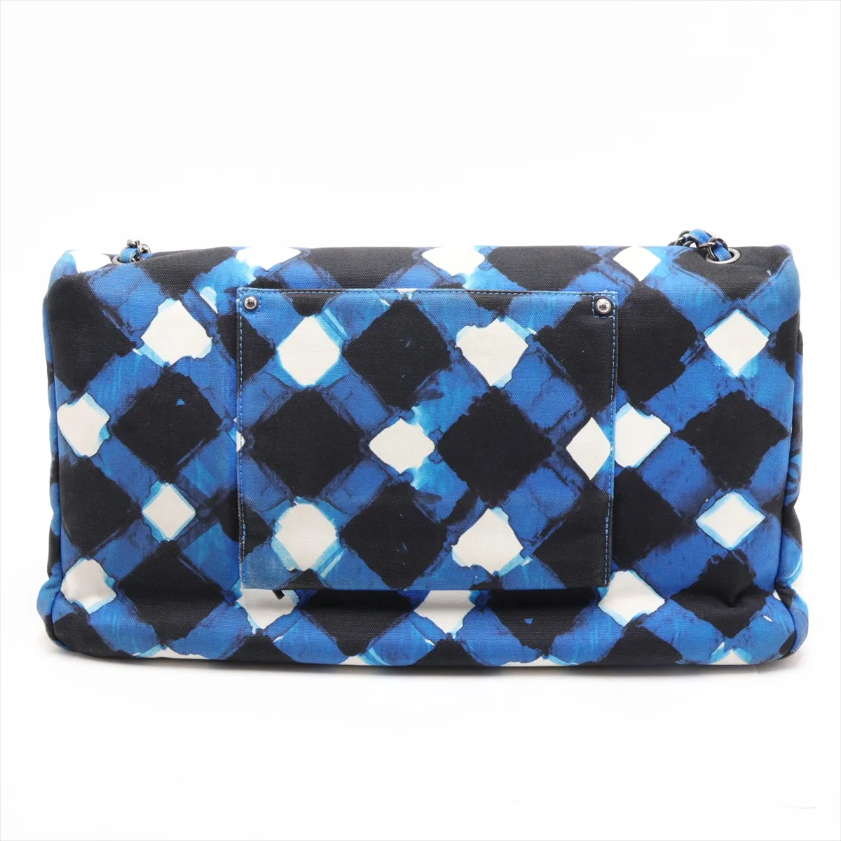 [Individually packaged] Chanel Coco Mark Canvas Single Flap Double Chain Bag, Blue x Black, Gunmetal Hardware, 22425459, Serial Number 22 — view 2