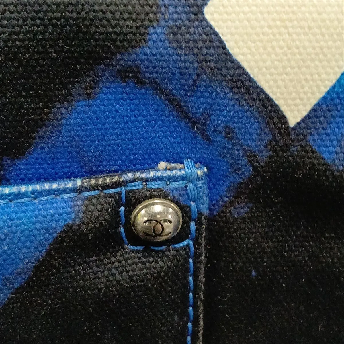 [Individually packaged] Chanel Coco Mark Canvas Single Flap Double Chain Bag, Blue x Black, Gunmetal Hardware, 22425459, Serial Number 22 — view 13