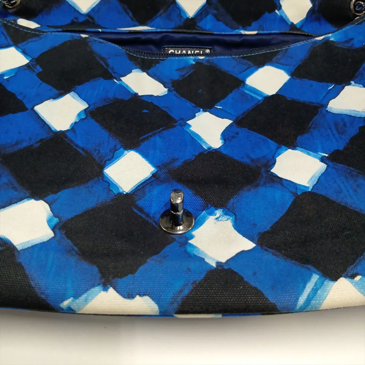[Individually packaged] Chanel Coco Mark Canvas Single Flap Double Chain Bag, Blue x Black, Gunmetal Hardware, 22425459, Serial Number 22 — view 15