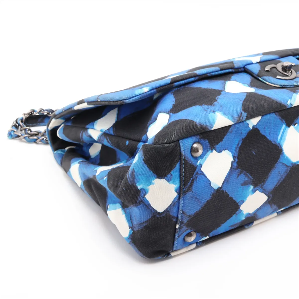[Individually packaged] Chanel Coco Mark Canvas Single Flap Double Chain Bag, Blue x Black, Gunmetal Hardware, 22425459, Serial Number 22 — view 4