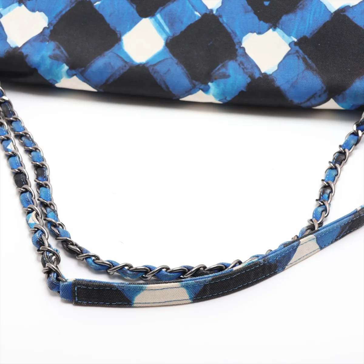 [Individually packaged] Chanel Coco Mark Canvas Single Flap Double Chain Bag, Blue x Black, Gunmetal Hardware, 22425459, Serial Number 22 — view 5