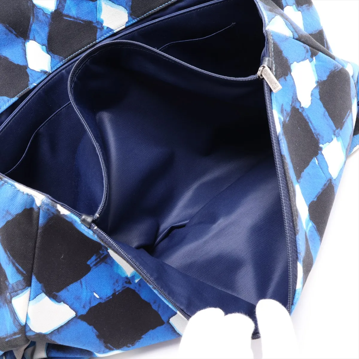 [Individually packaged] Chanel Coco Mark Canvas Single Flap Double Chain Bag, Blue x Black, Gunmetal Hardware, 22425459, Serial Number 22 — view 7