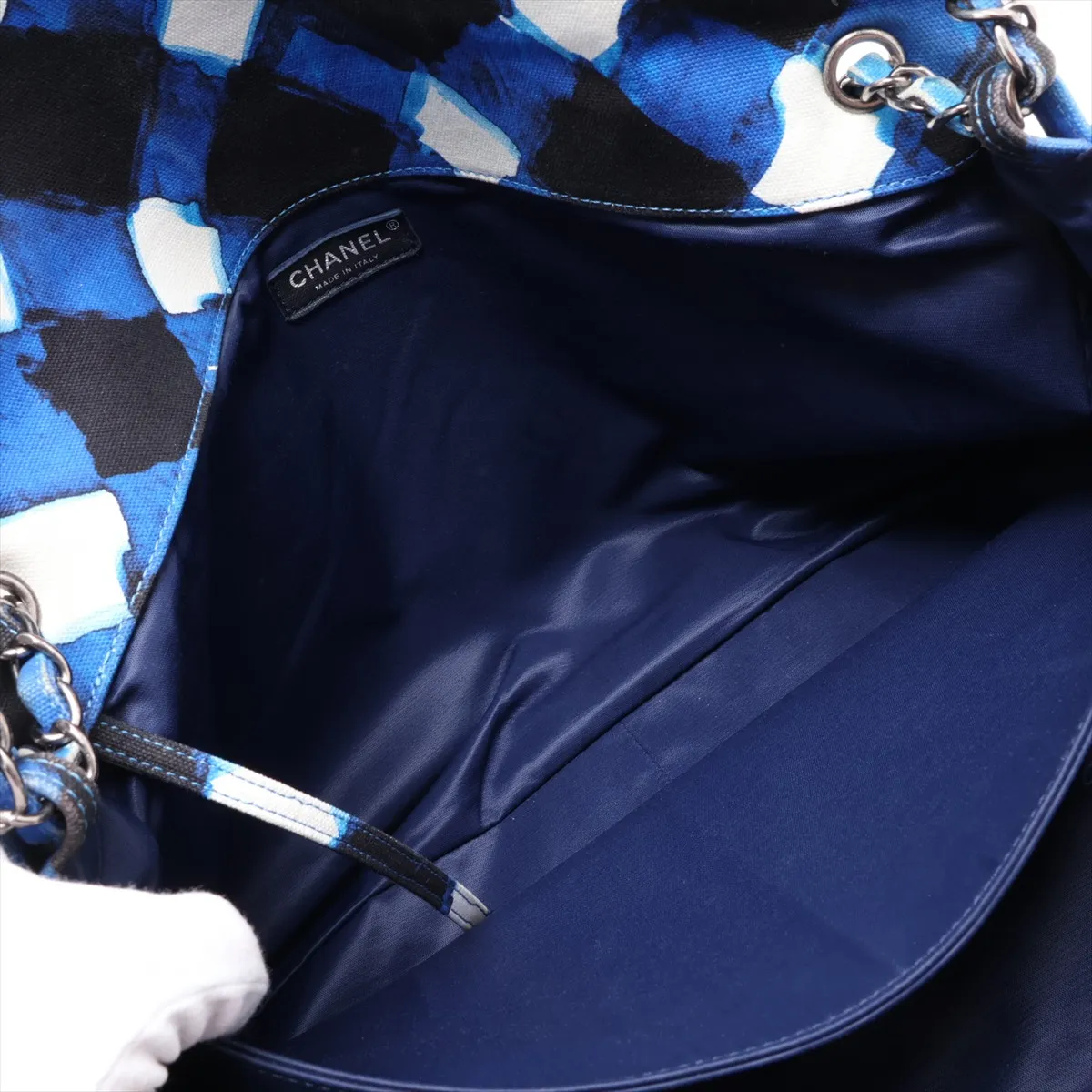 [Individually packaged] Chanel Coco Mark Canvas Single Flap Double Chain Bag, Blue x Black, Gunmetal Hardware, 22425459, Serial Number 22 — view 9