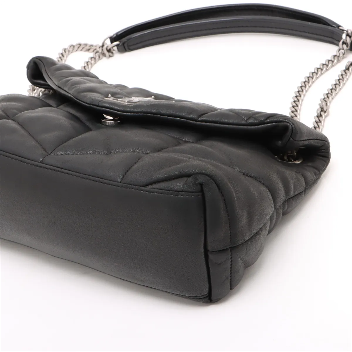 Lulu Puffer Leather Chain Shoulder Bag Black 577476 — view 3