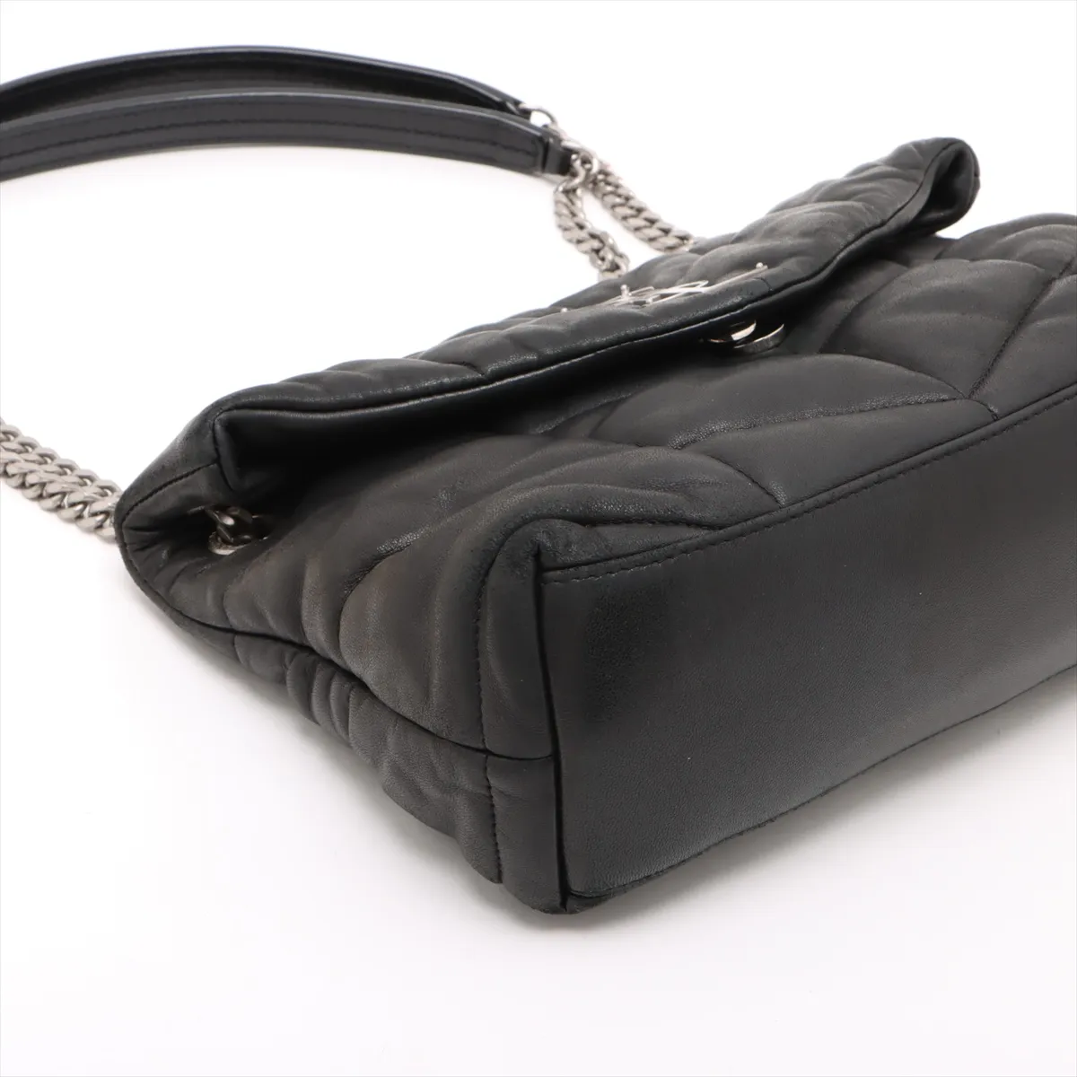 Lulu Puffer Leather Chain Shoulder Bag Black 577476 — view 4