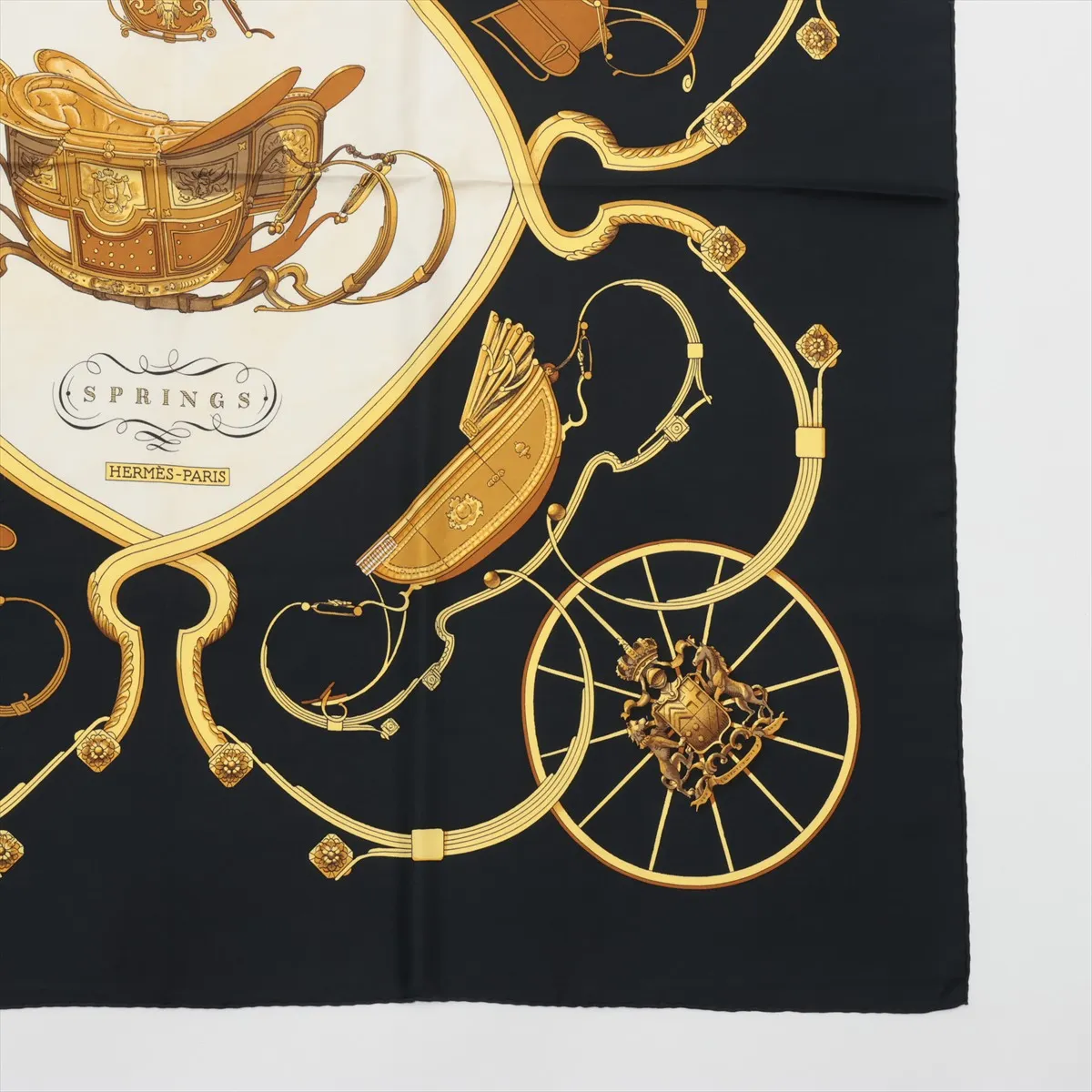 Carre 90 Springs scarf, silk, black. Shows signs of wear, — view 4