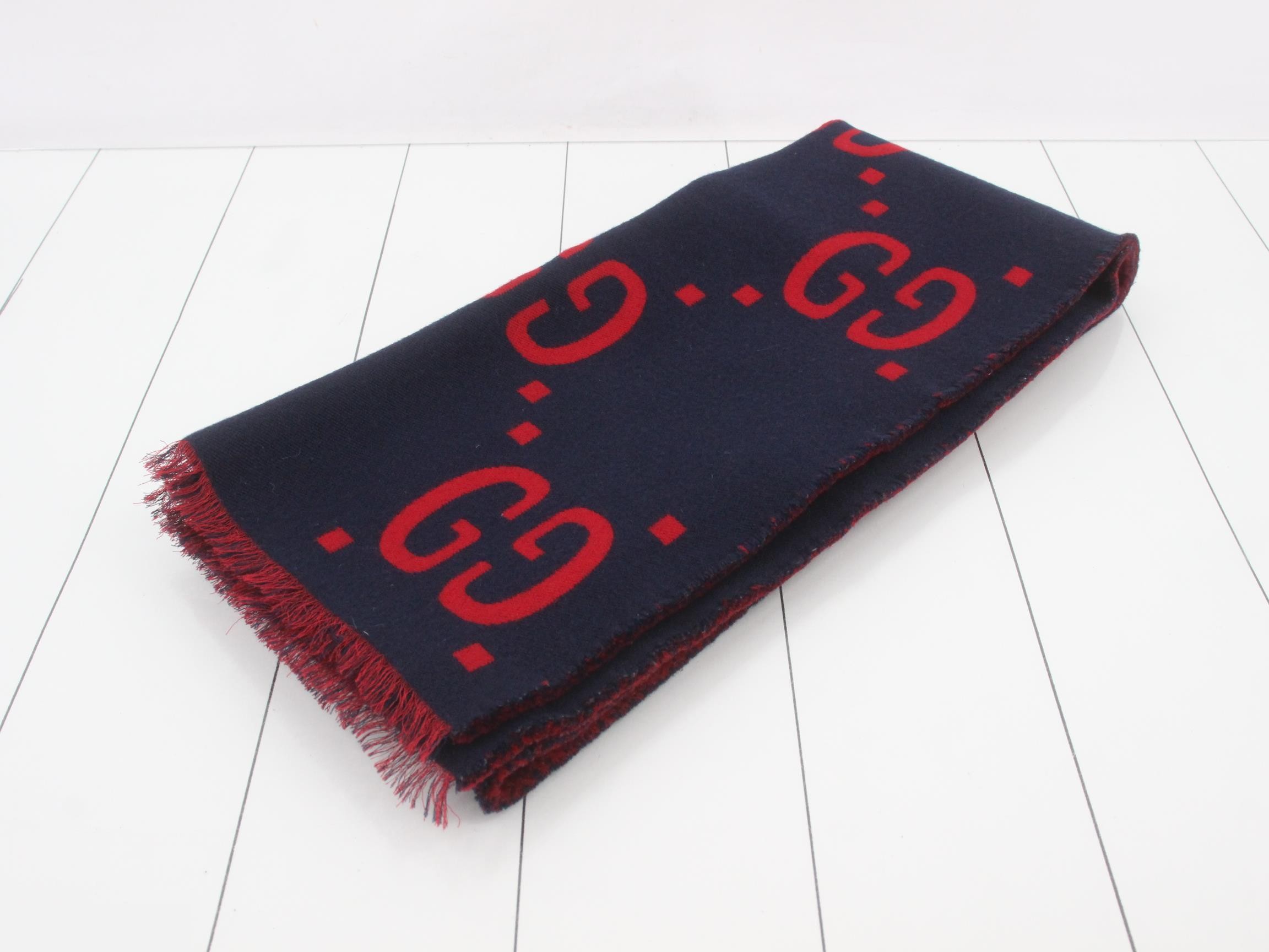 New Tag Jumbo GG Scarf Navy Red