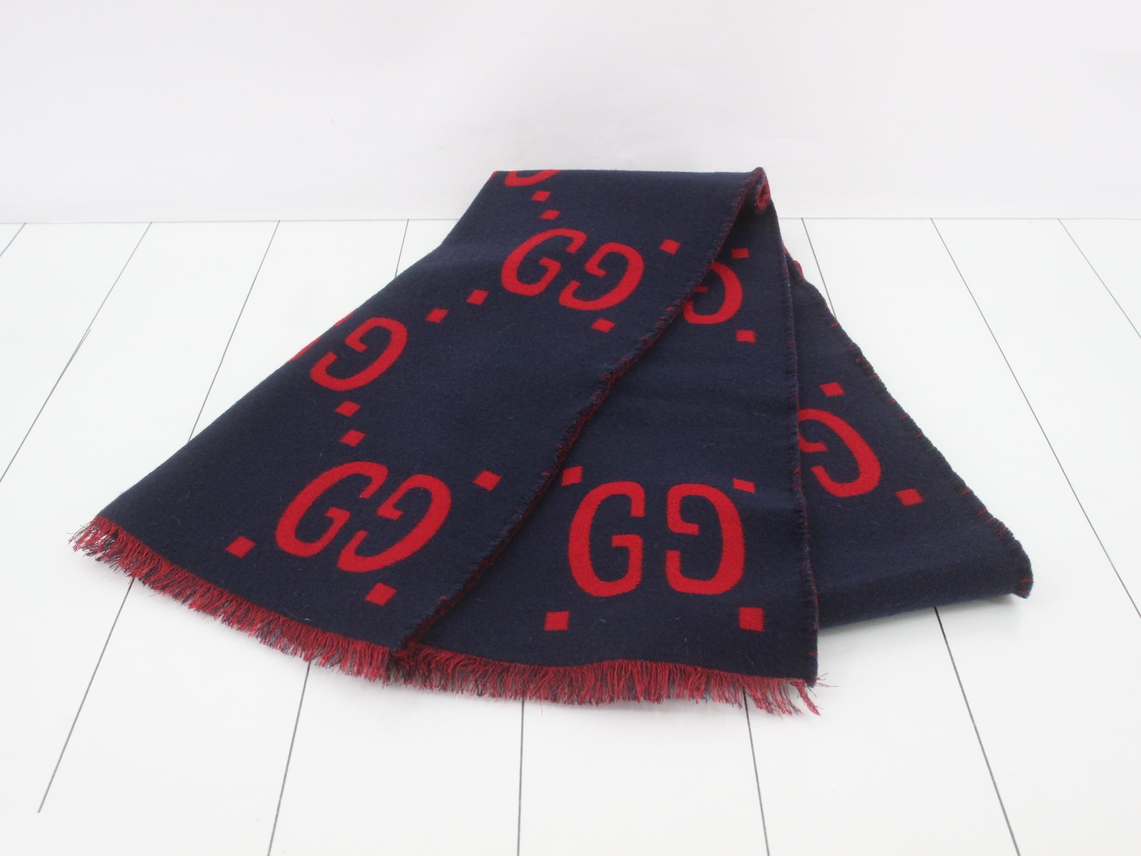 New Tag Jumbo GG Scarf Navy Red — view 2