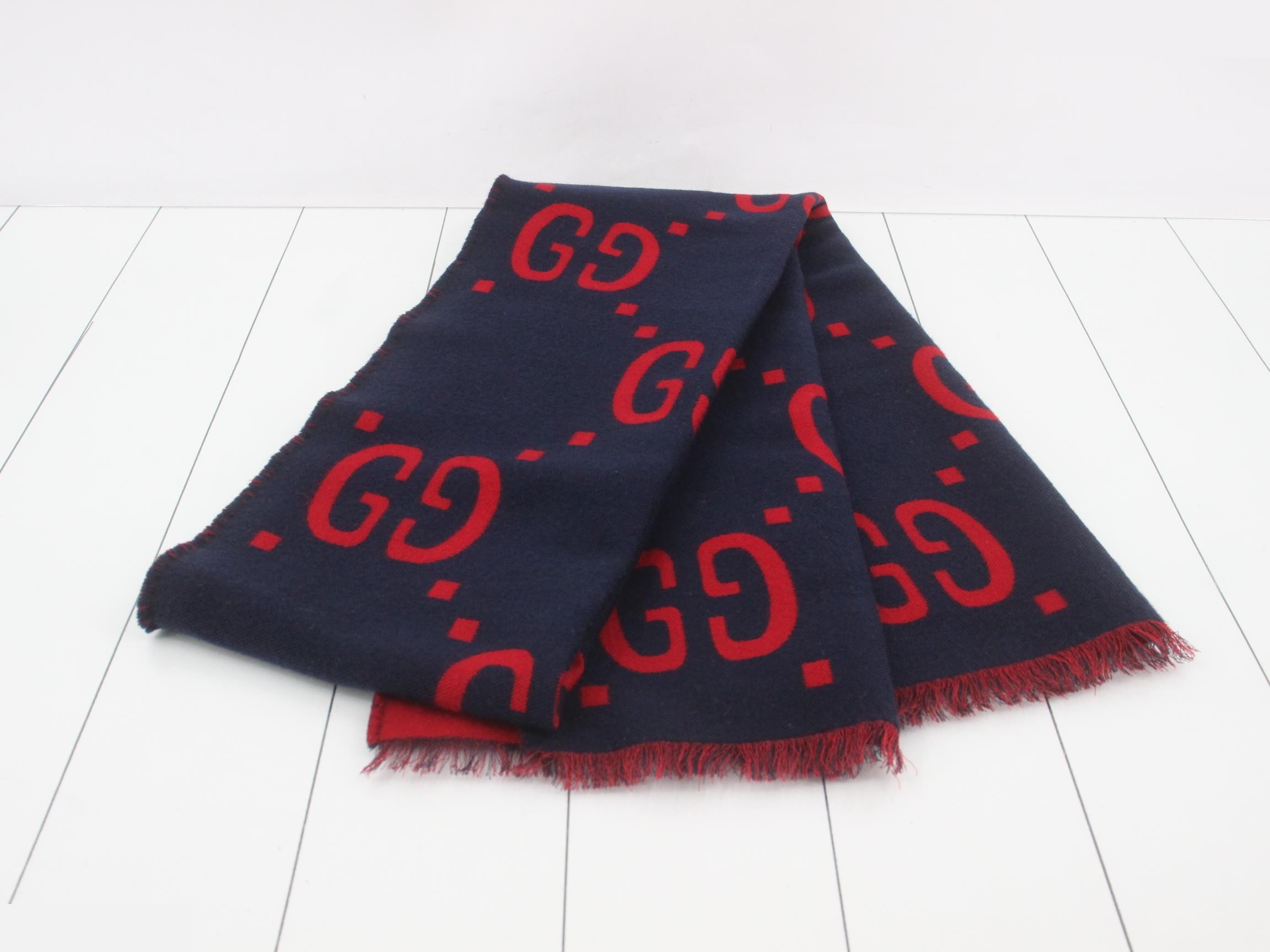 New Tag Jumbo GG Scarf Navy Red — view 3