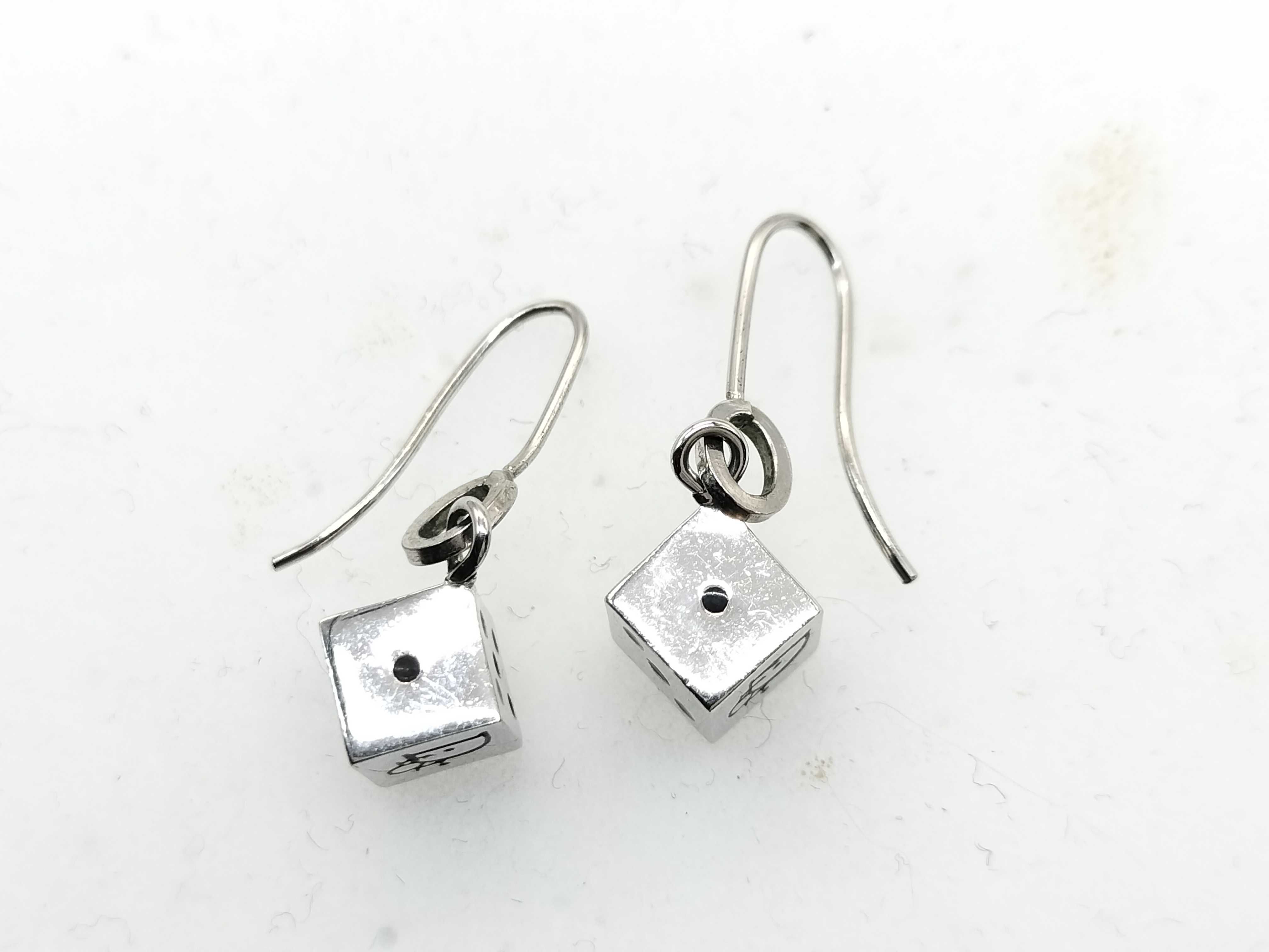 dice silver color earrings — view 2