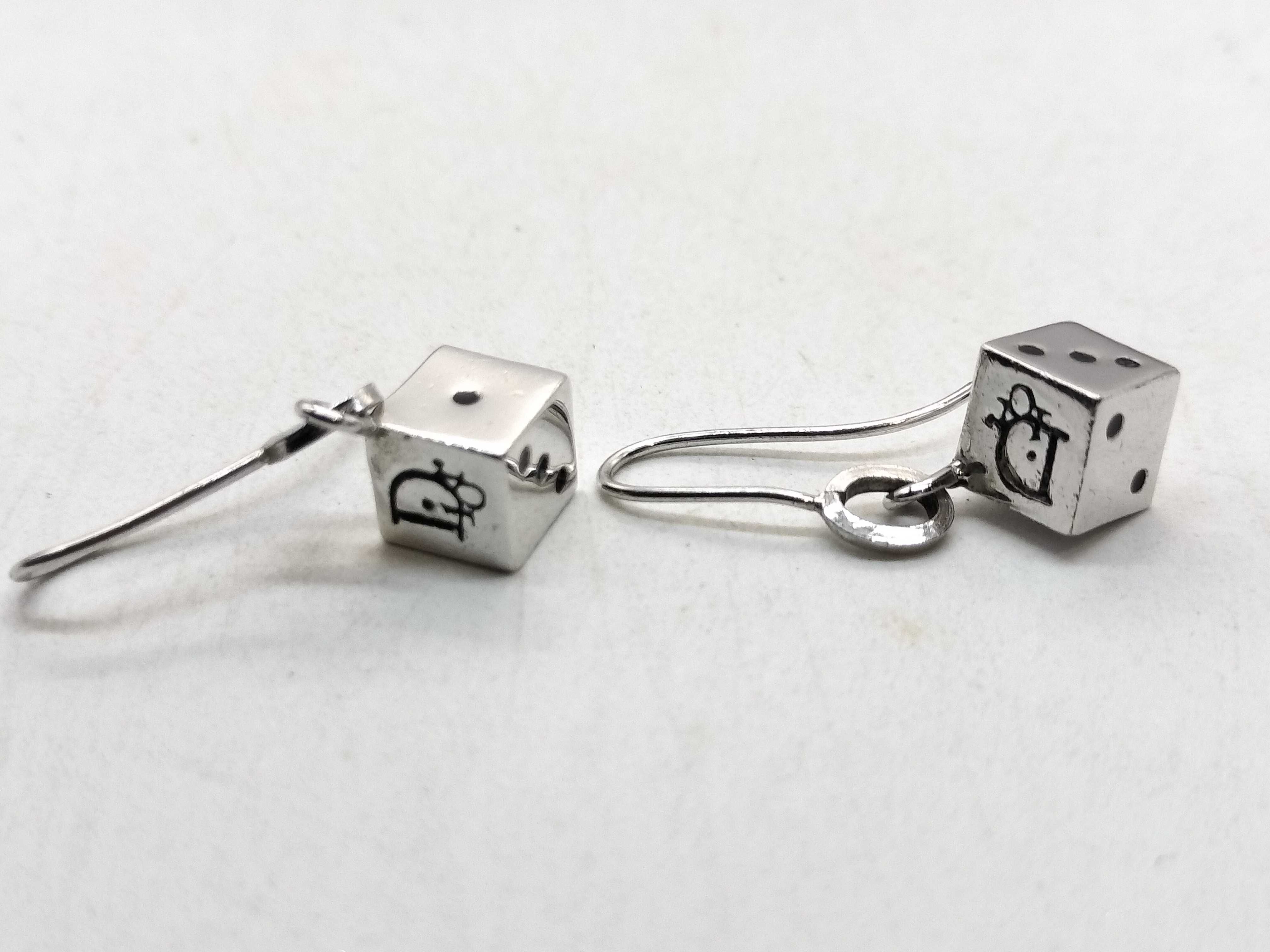 dice silver color earrings — view 3