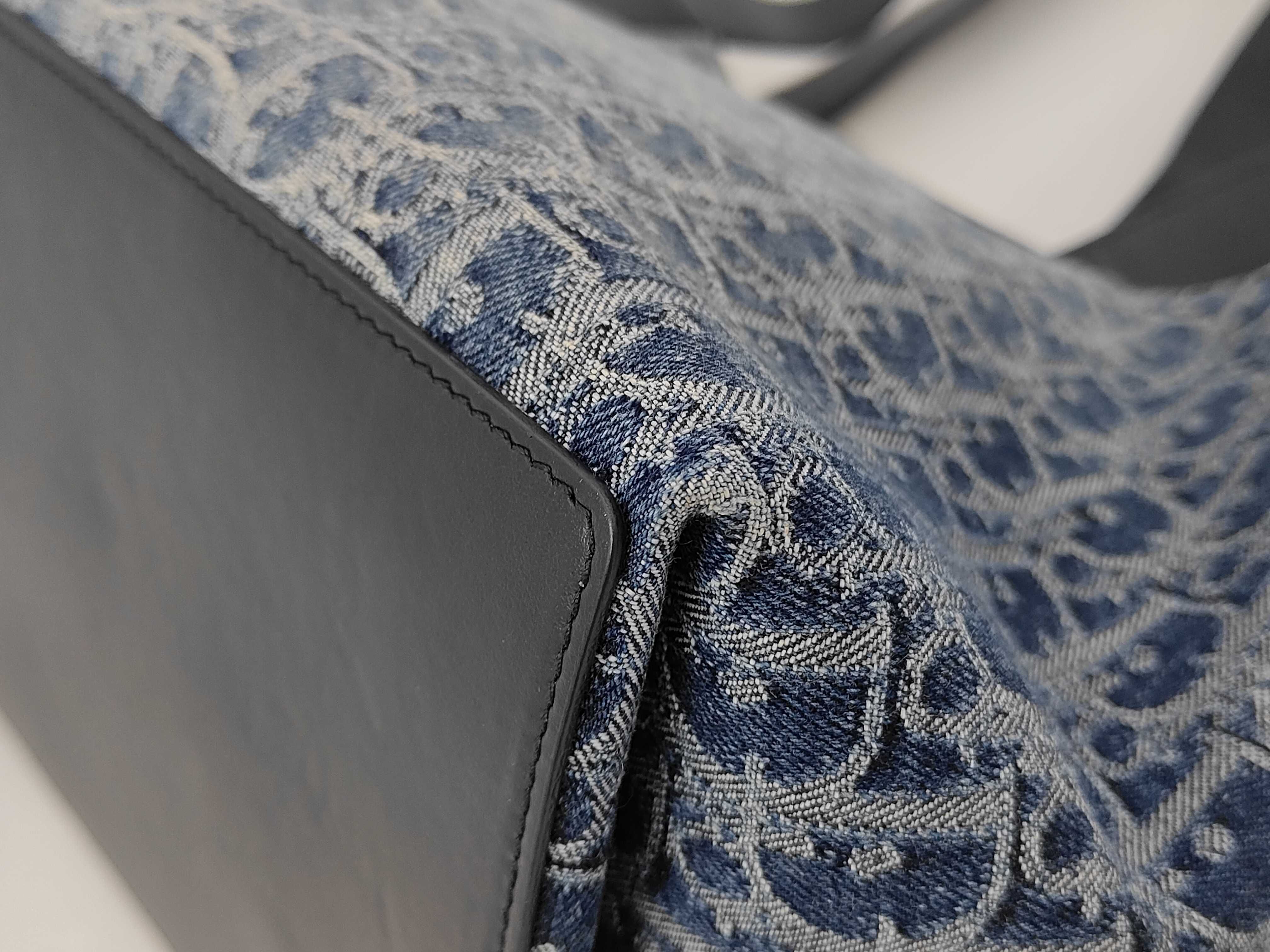 Christian Oblique Denim/Leather Semi-Shoulder Bag — view 4