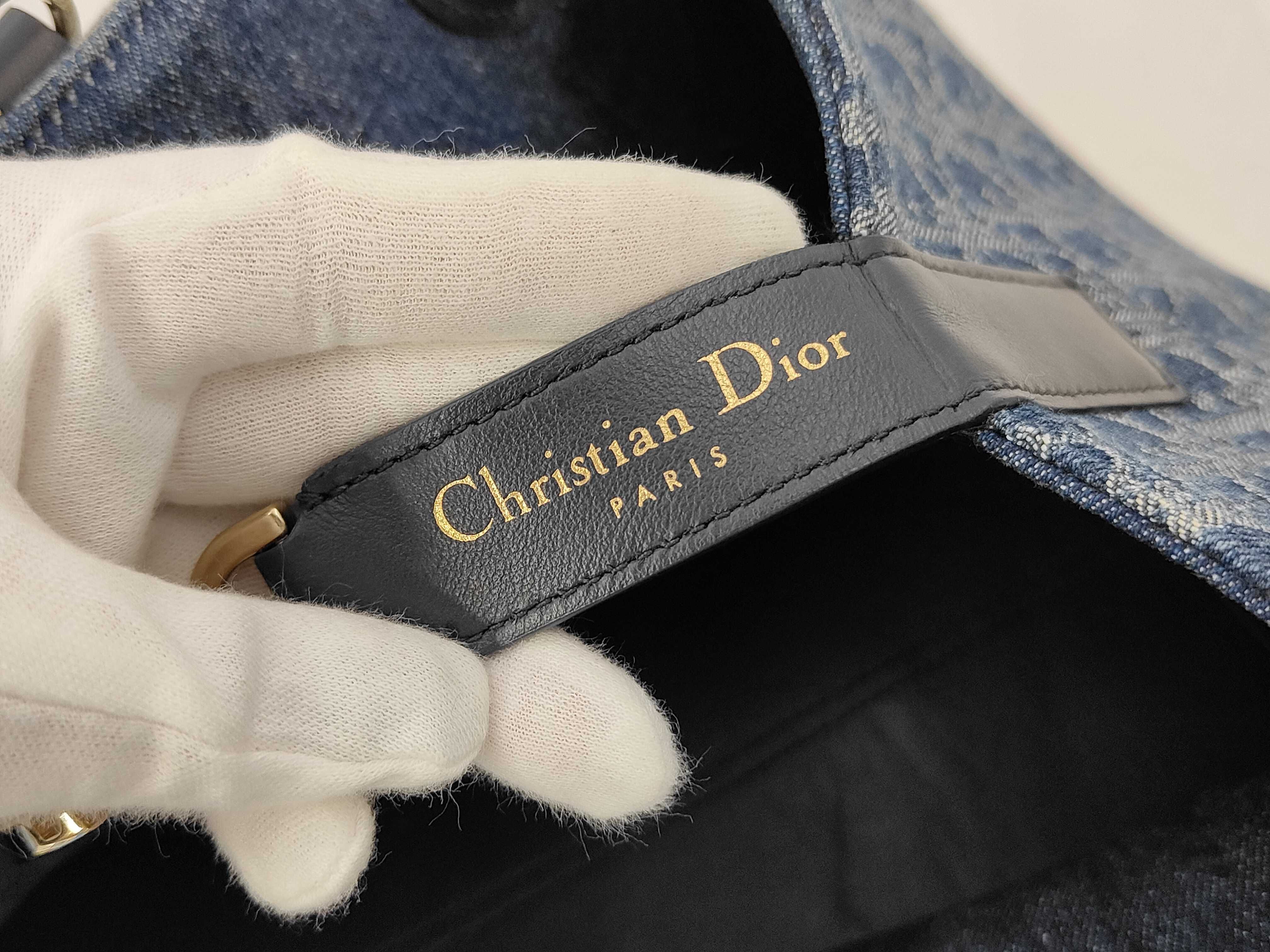 Christian Oblique Denim/Leather Semi-Shoulder Bag — view 9