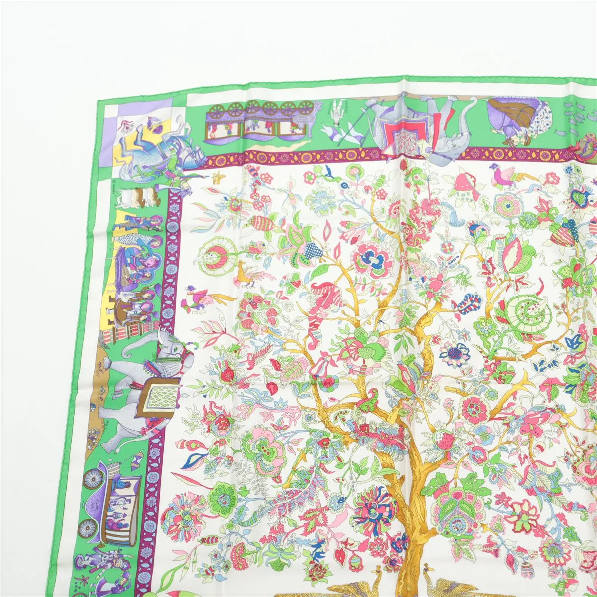 Carre 90 "Fantaisies indiennes" (Enchanting India) Scarf, Silk, Light Green, Shows signs of wear, — view 2