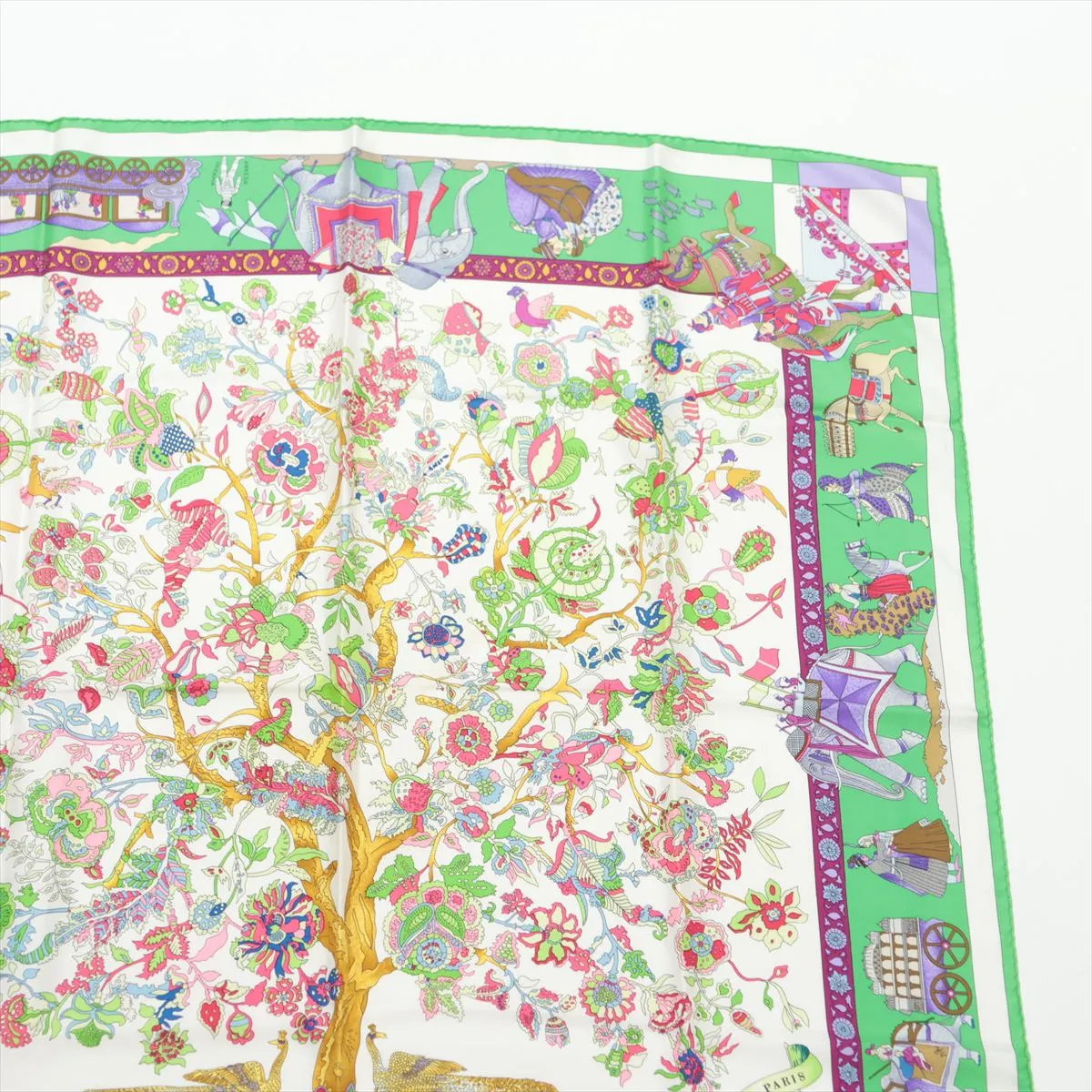 Carre 90 "Fantaisies indiennes" (Enchanting India) Scarf, Silk, Light Green, Shows signs of wear, — view 3