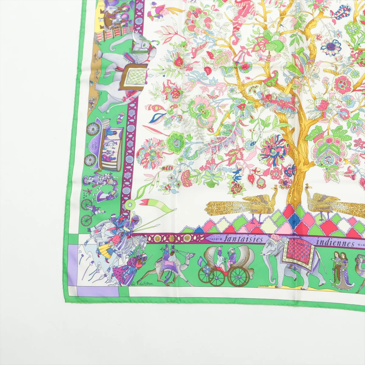 Carre 90 "Fantaisies indiennes" (Enchanting India) Scarf, Silk, Light Green, Shows signs of wear, — view 5