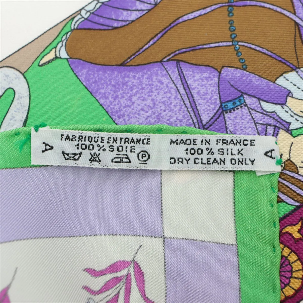 Carre 90 "Fantaisies indiennes" (Enchanting India) Scarf, Silk, Light Green, Shows signs of wear, — view 6