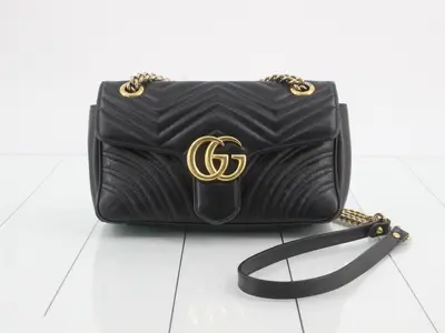 GG Marmont Black Leather Quilted Shoulder Bag
