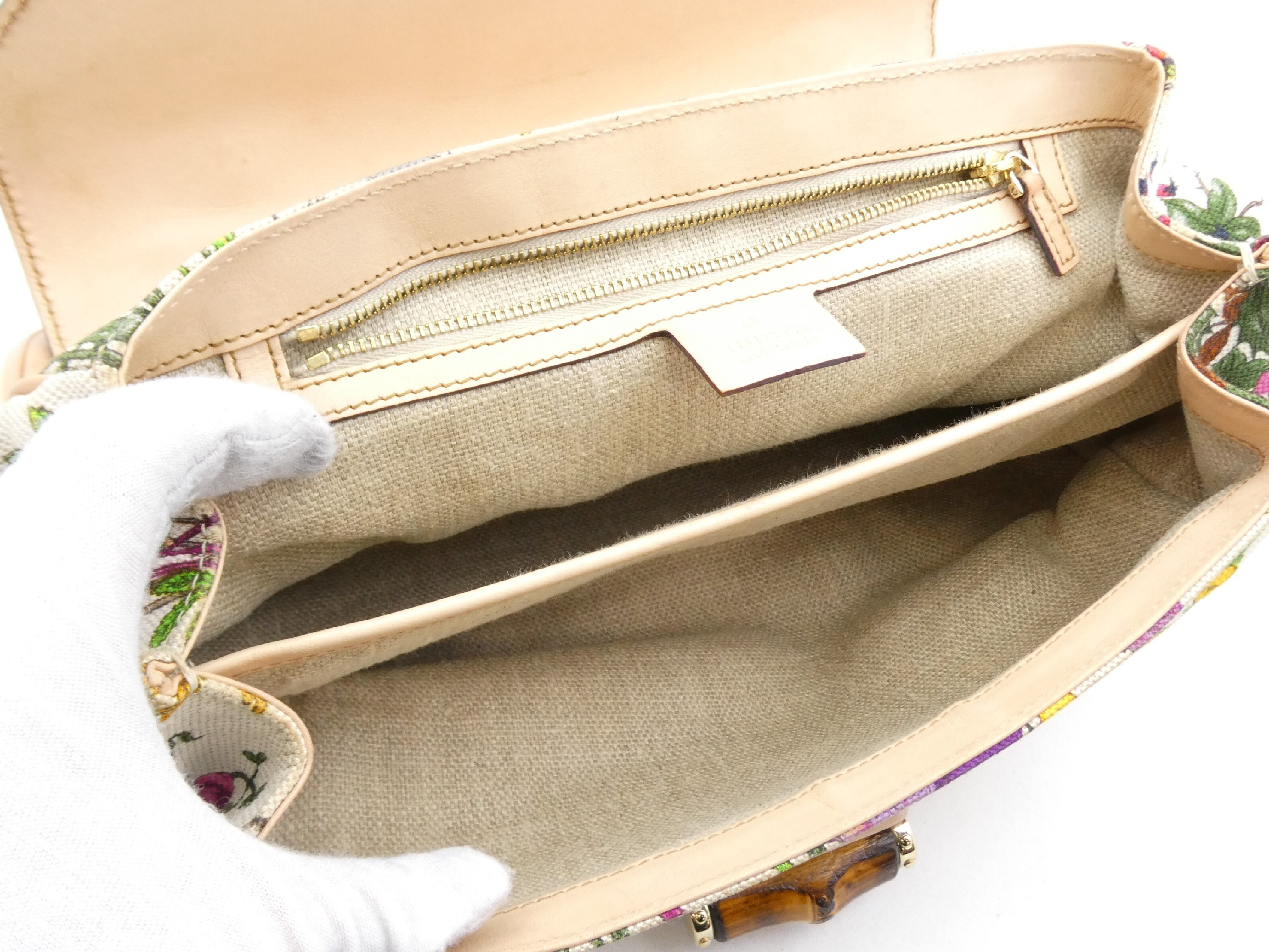 Bamboo Flora Canvas Leather Handbag — view 7