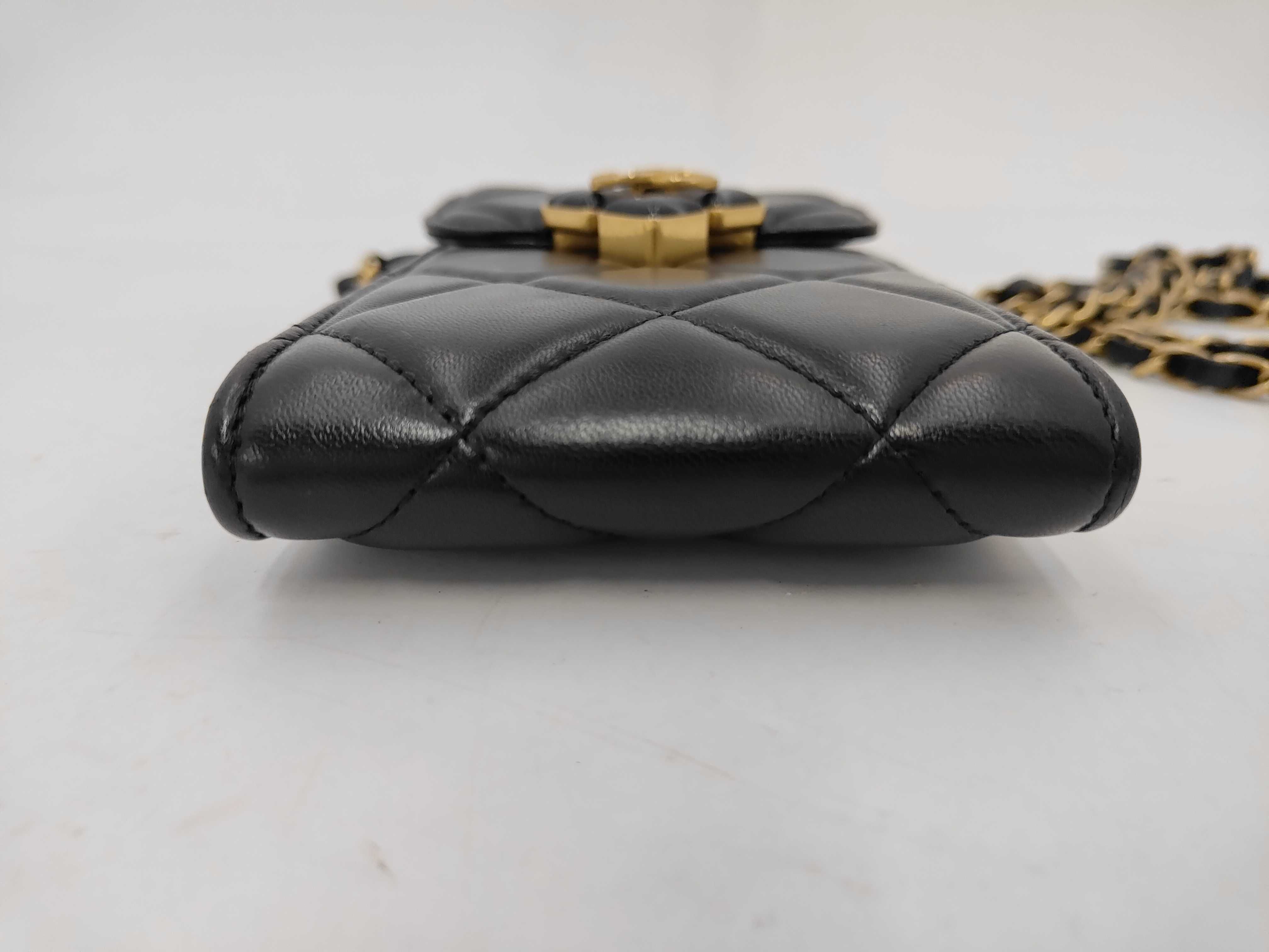Lambskin Chain Phone Shoulder Bag (Black) — view 3