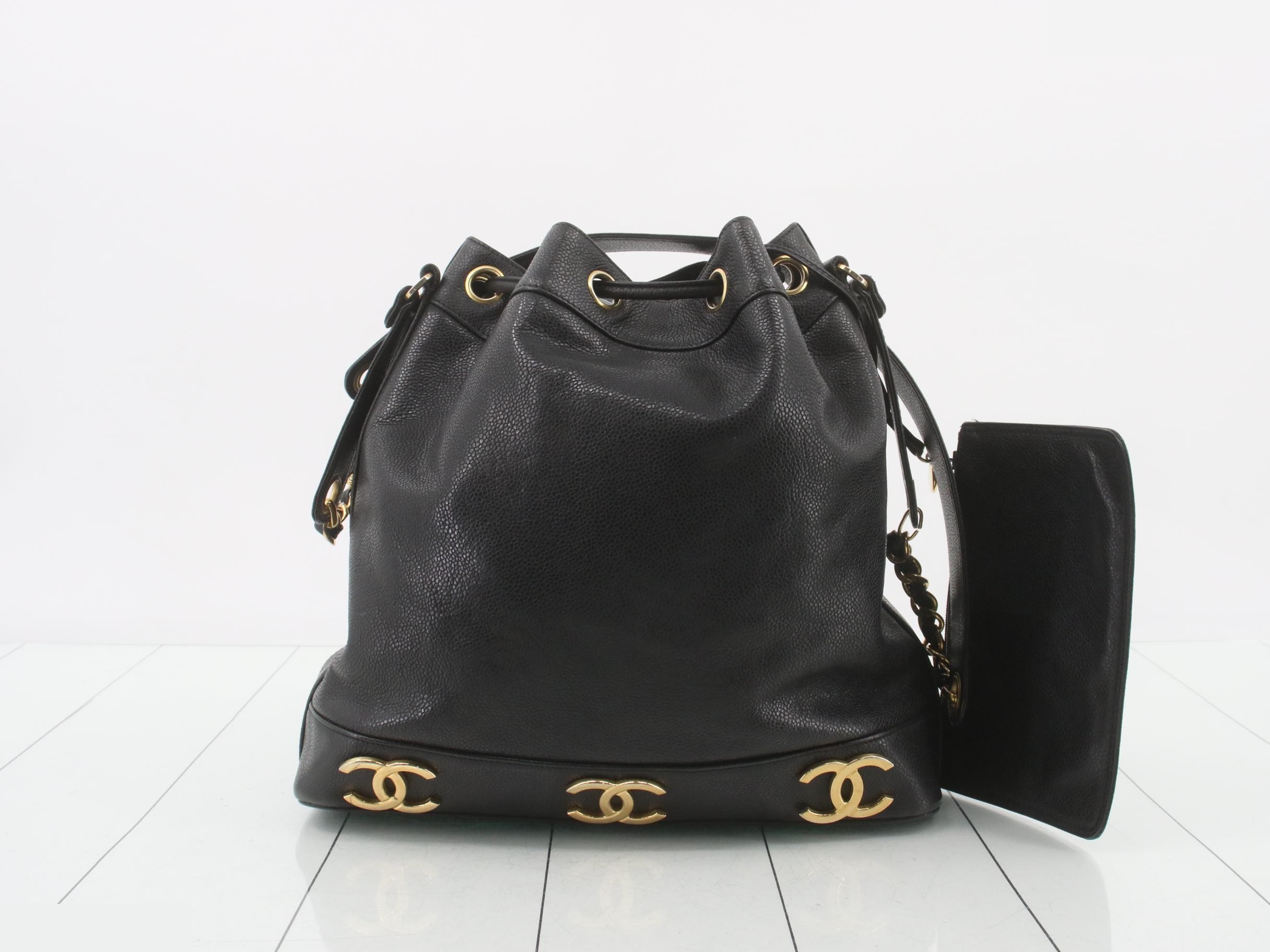 Triple Coco Chain Tote Bag, Caviar Skin, Black — view 2