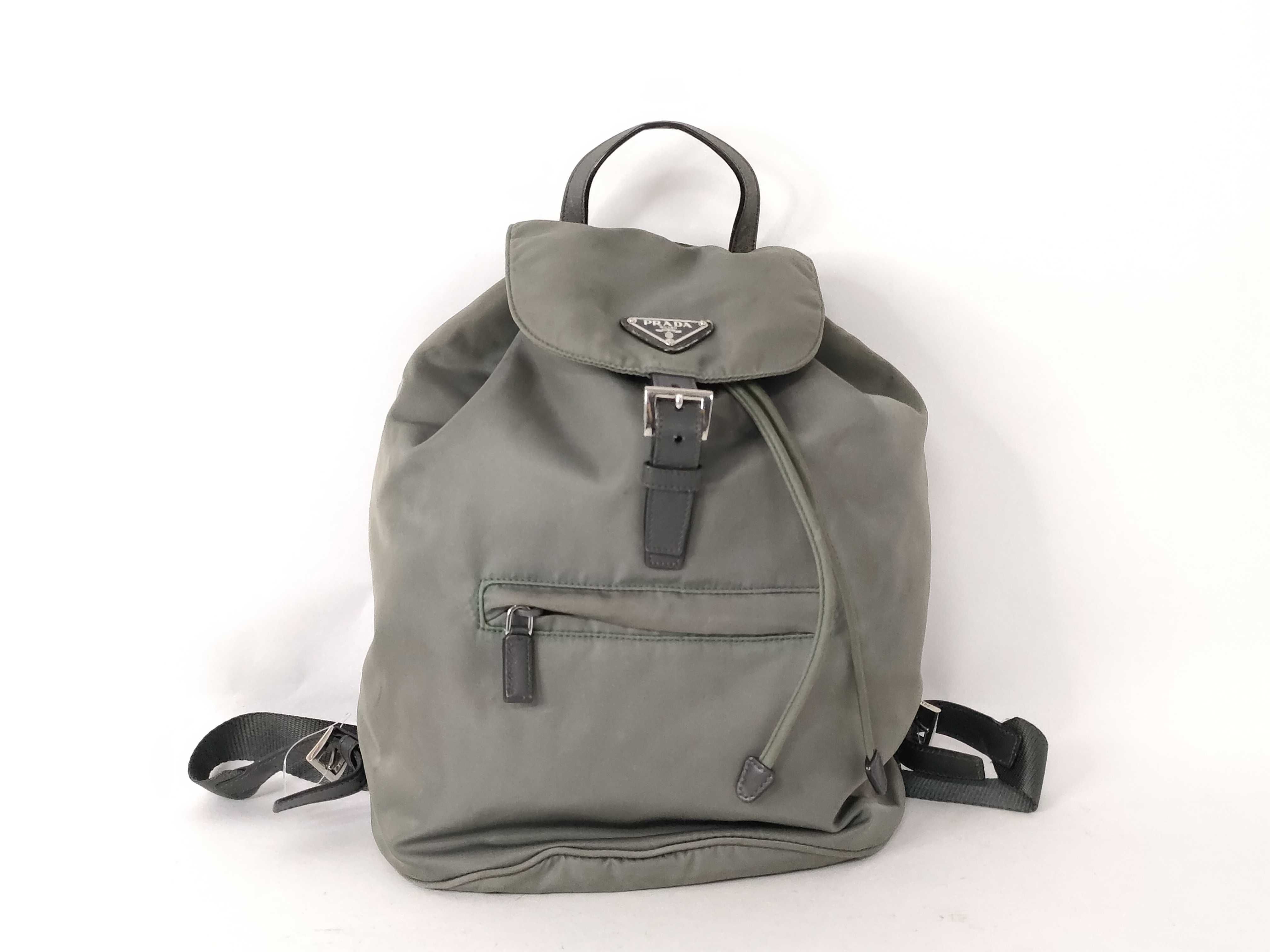 nylon backpack, gray-green rucksack