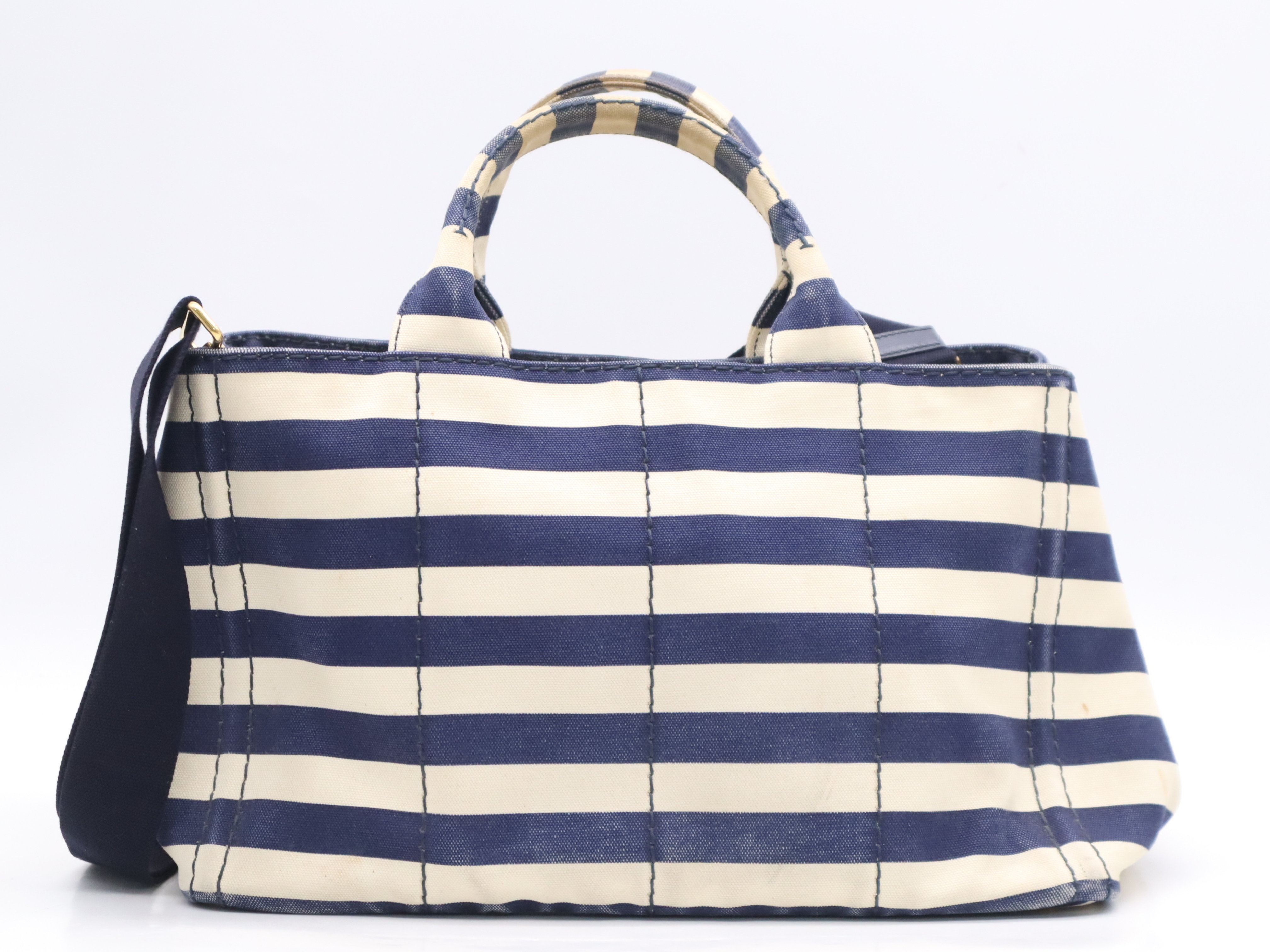 Denim Canapa Tote Bag, Navy, Gold Hardware, with Shoulder Strap and Card Holder. — view 2