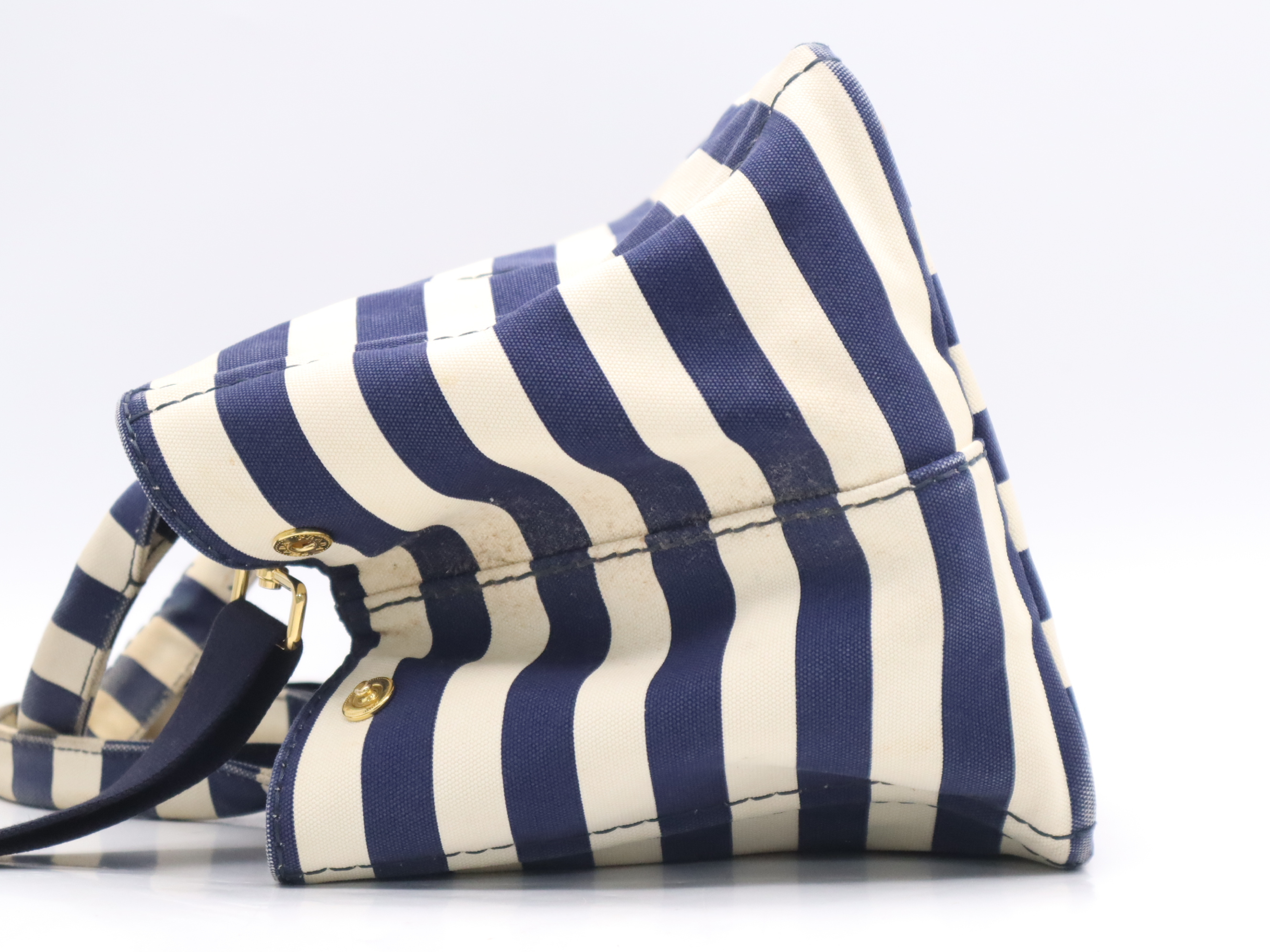 Denim Canapa Tote Bag, Navy, Gold Hardware, with Shoulder Strap and Card Holder. — view 3