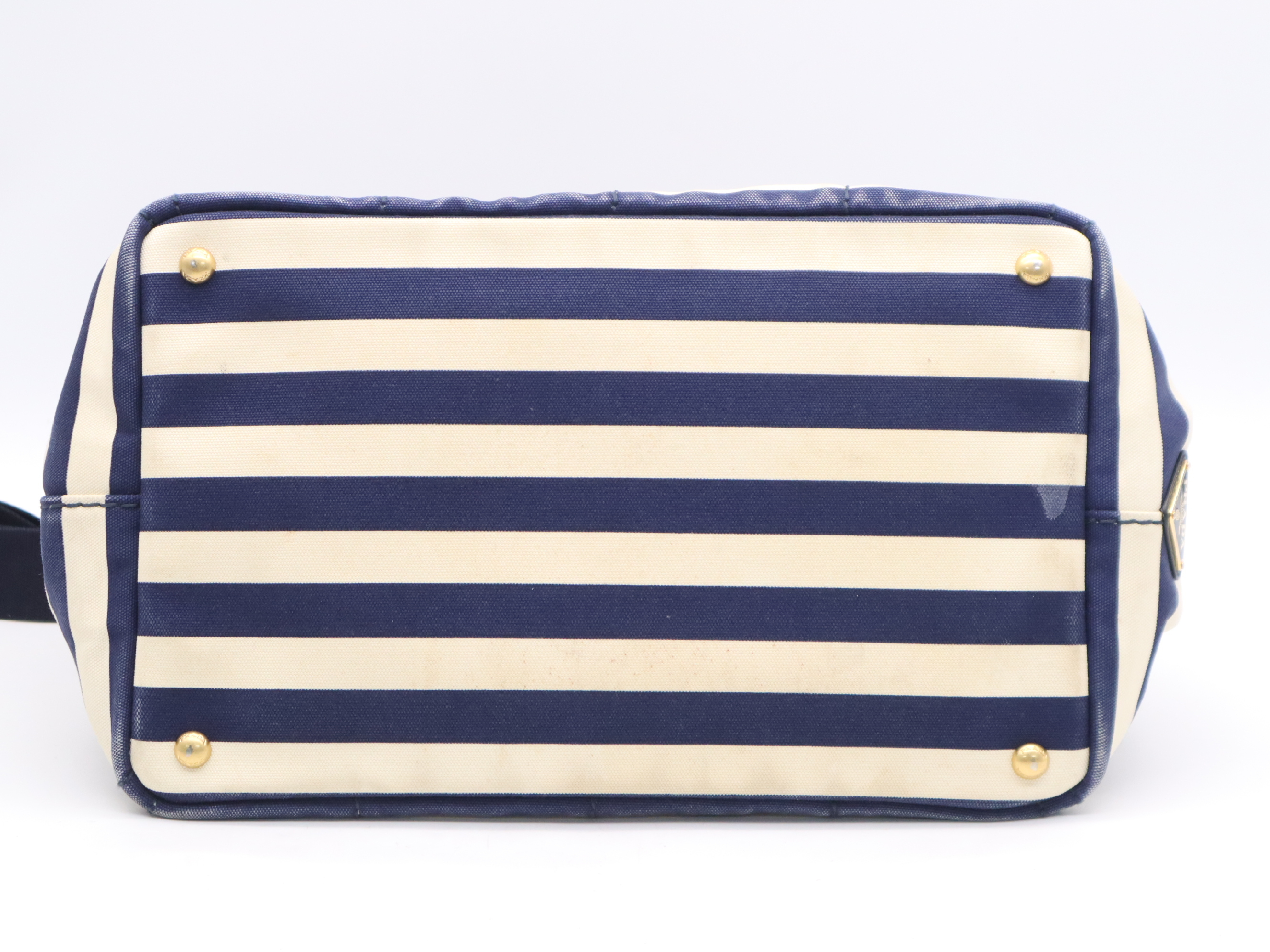 Denim Canapa Tote Bag, Navy, Gold Hardware, with Shoulder Strap and Card Holder. — view 4